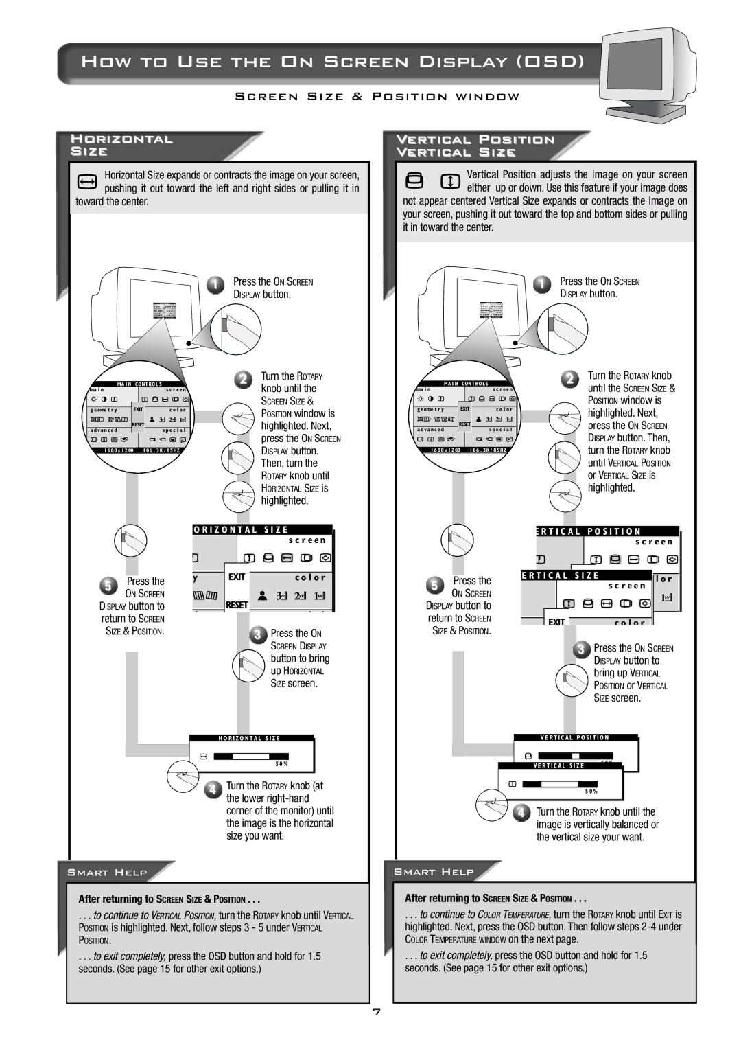 Philips 21A582BH, 21B582BH specifications Horizontal Size, Vertical Position Vertical Size 