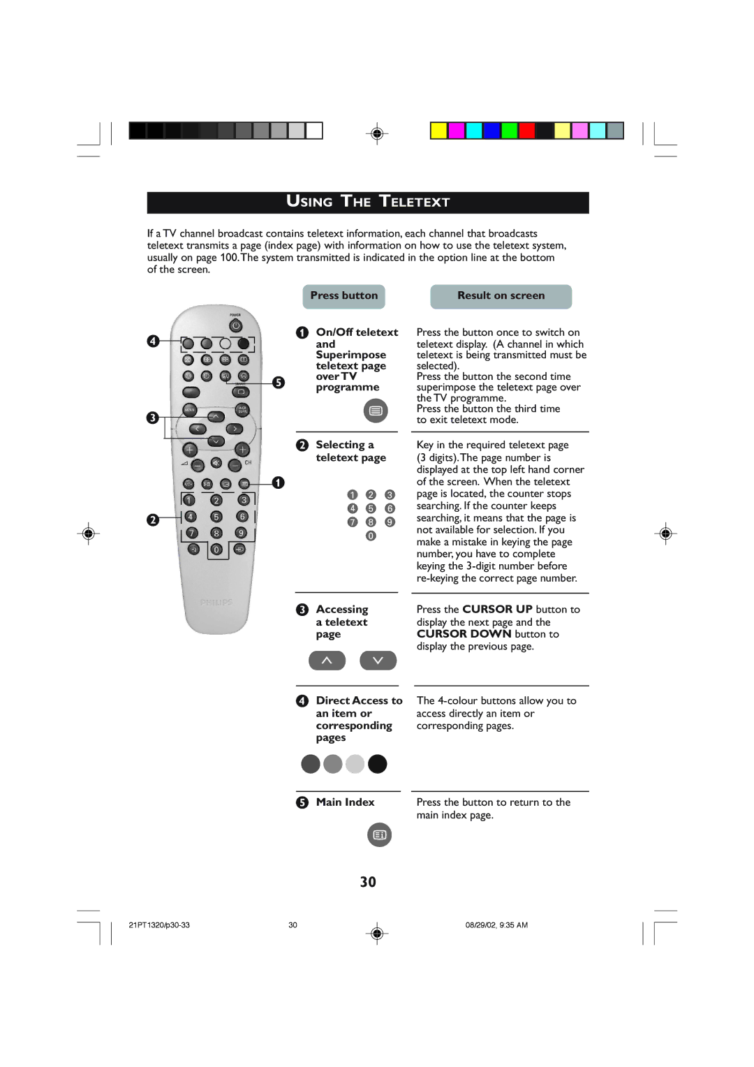 Philips 21PT1320 operating instructions Using the Teletext, Accessing, An item or, Corresponding Corresponding pages Pages 