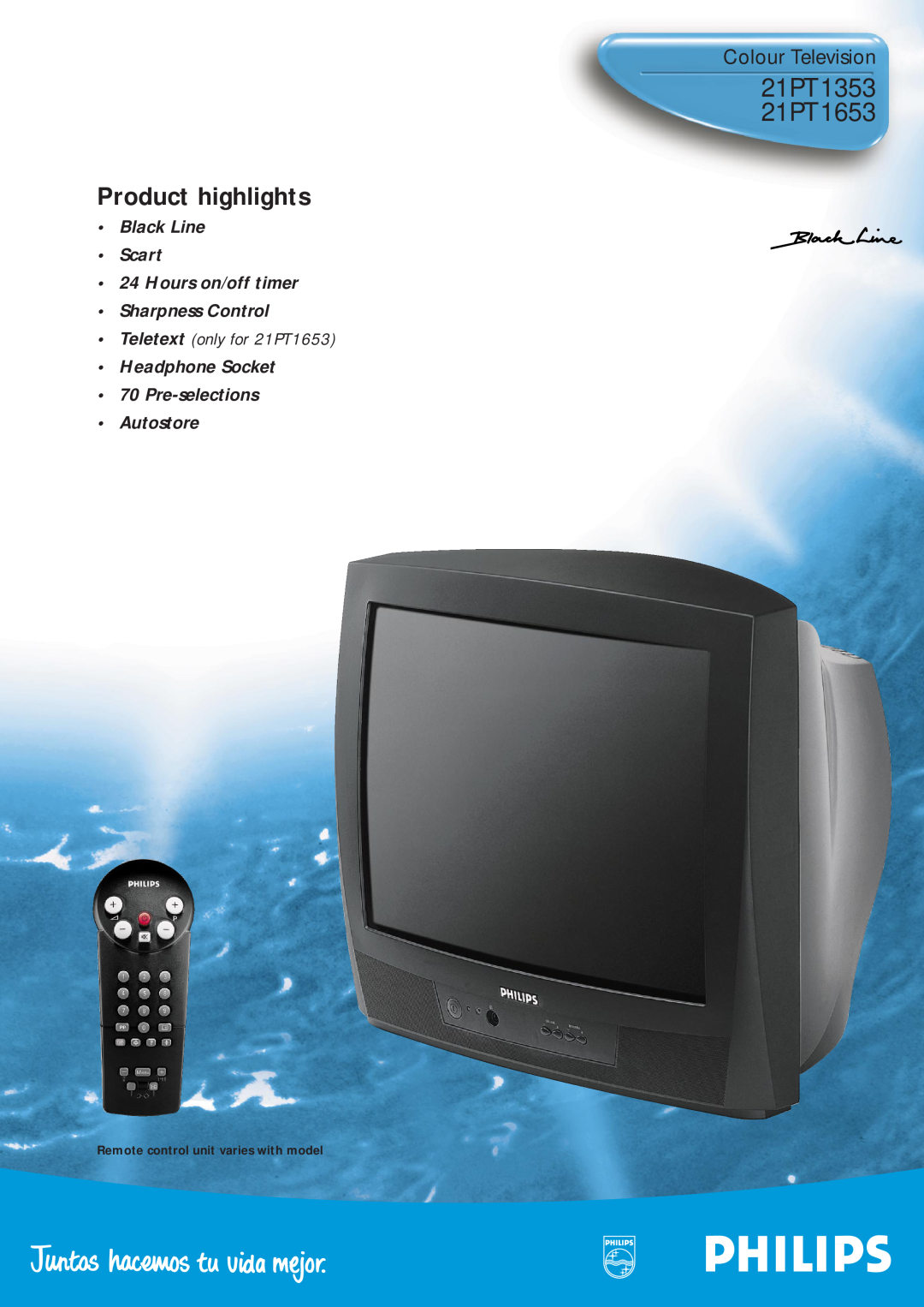 Philips manual 21PT1353 21PT1653, Product highlights, Colour Television, Teletext only for 21PT1653 