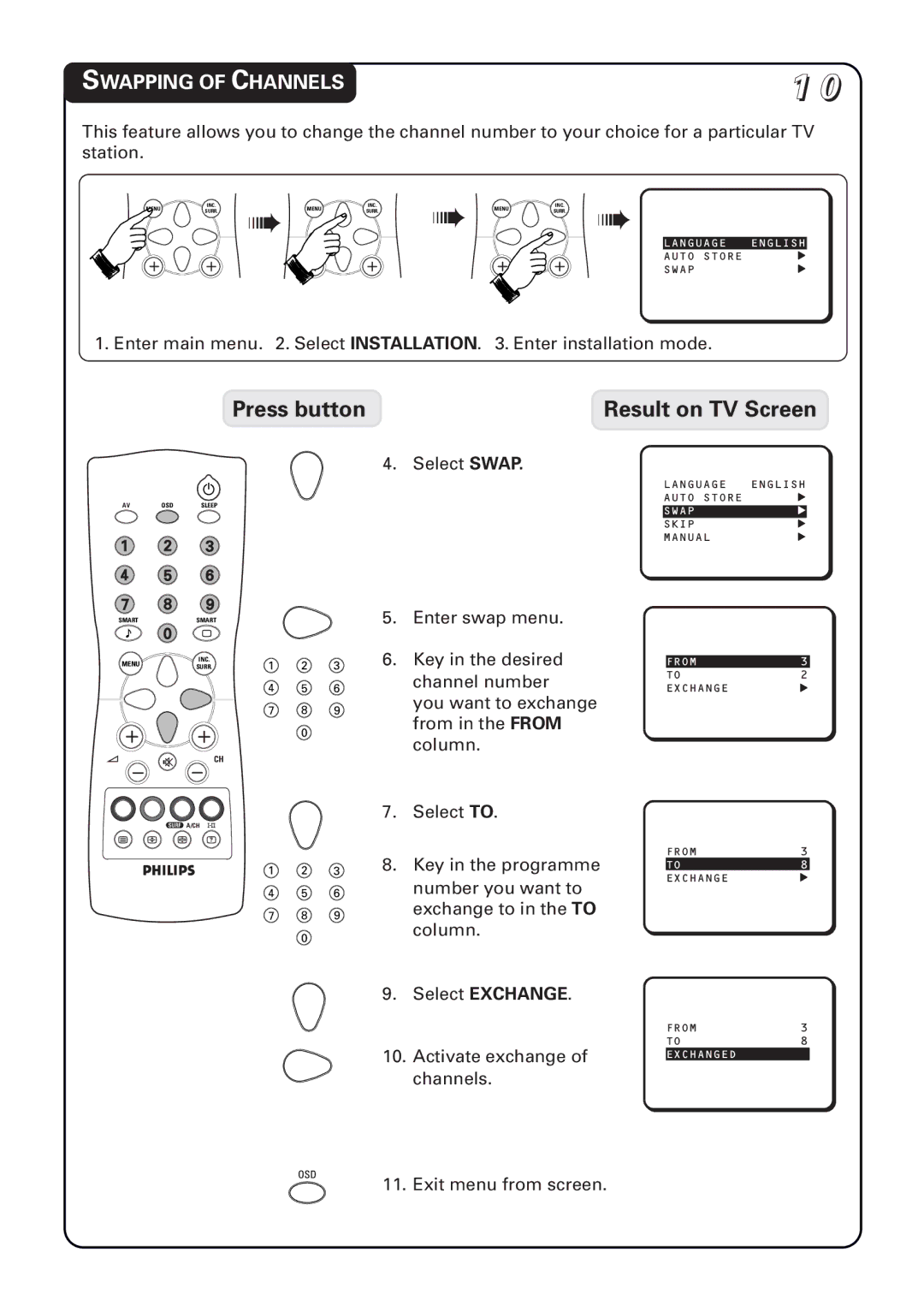 Philips 20PT1582, 21PT1582, 14PT1582 manual Swapping of Channels 