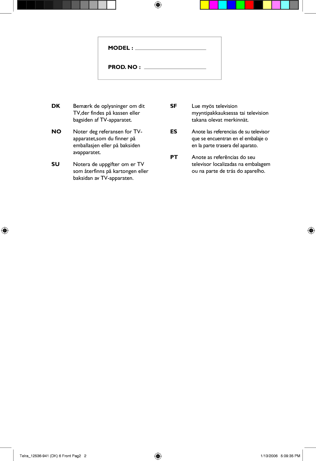 Philips 14PT1521 Bagsiden af TV-apparatet Takana olevat merkinnät, Apparatet,som du finner på, Baksidan av TV-apparaten 