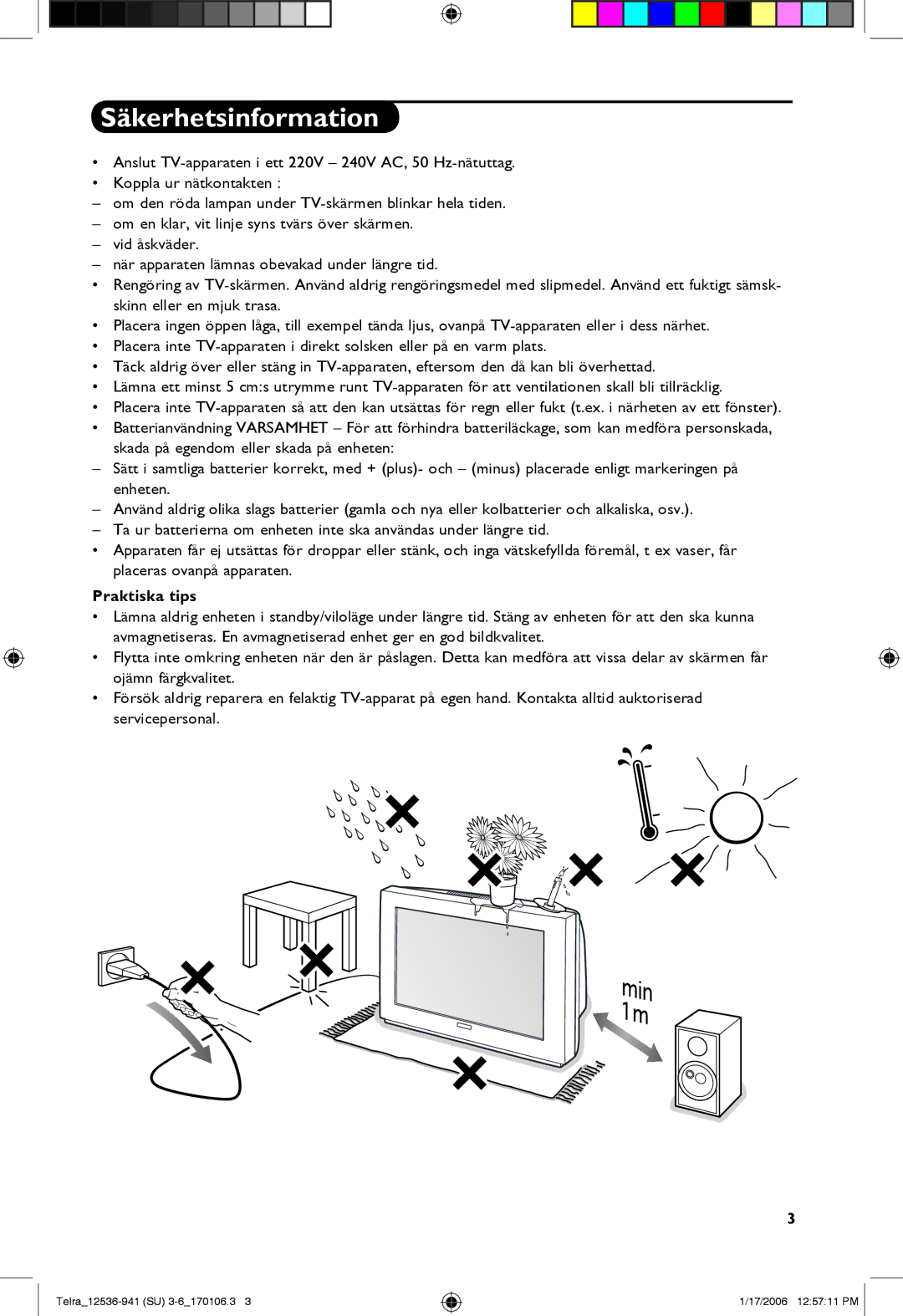 Philips 14PT1521, 21PT1820, 14PT1501 manual Säkerhetsinformation, Praktiska tips 