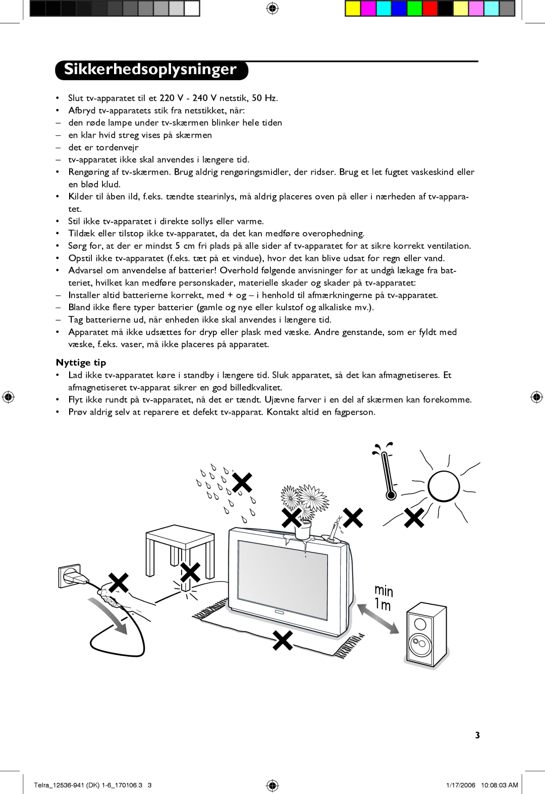 Philips 14PT1521, 21PT1820, 14PT1501 manual Sikkerhedsoplysninger, Nyttige tip 