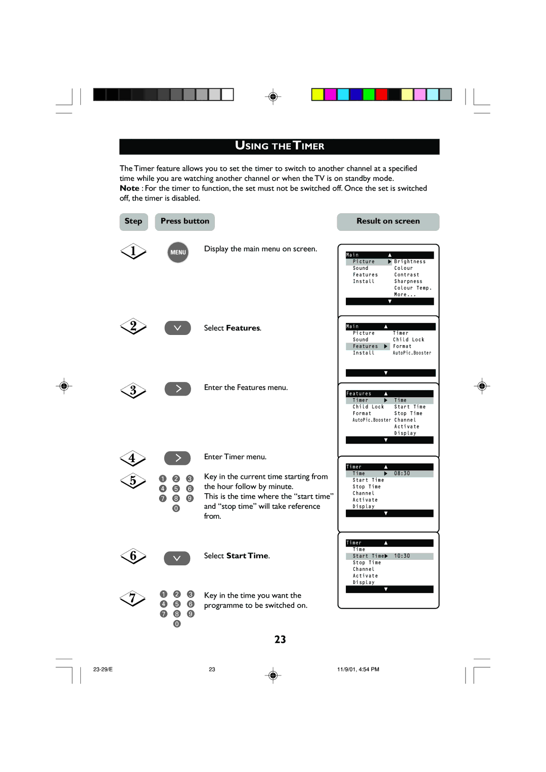 Philips 21PT2252 operating instructions Using Thetimer, Select Start Time 