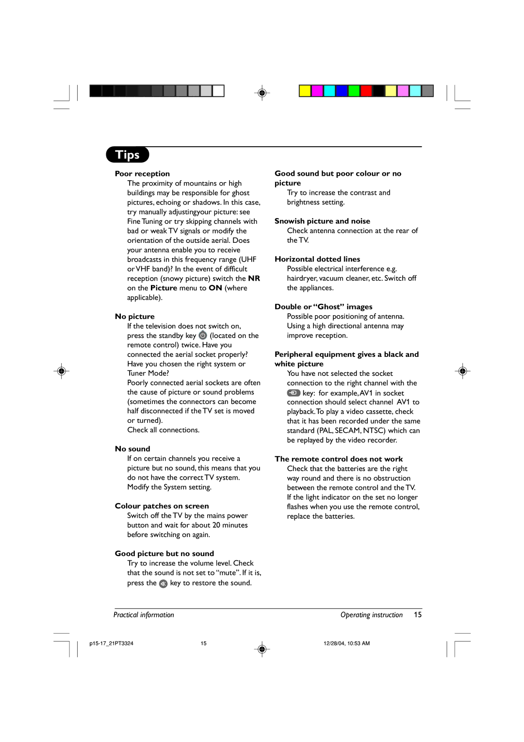 Philips 21PT3324, 21PT2325, 21PT2115 manual Tips 