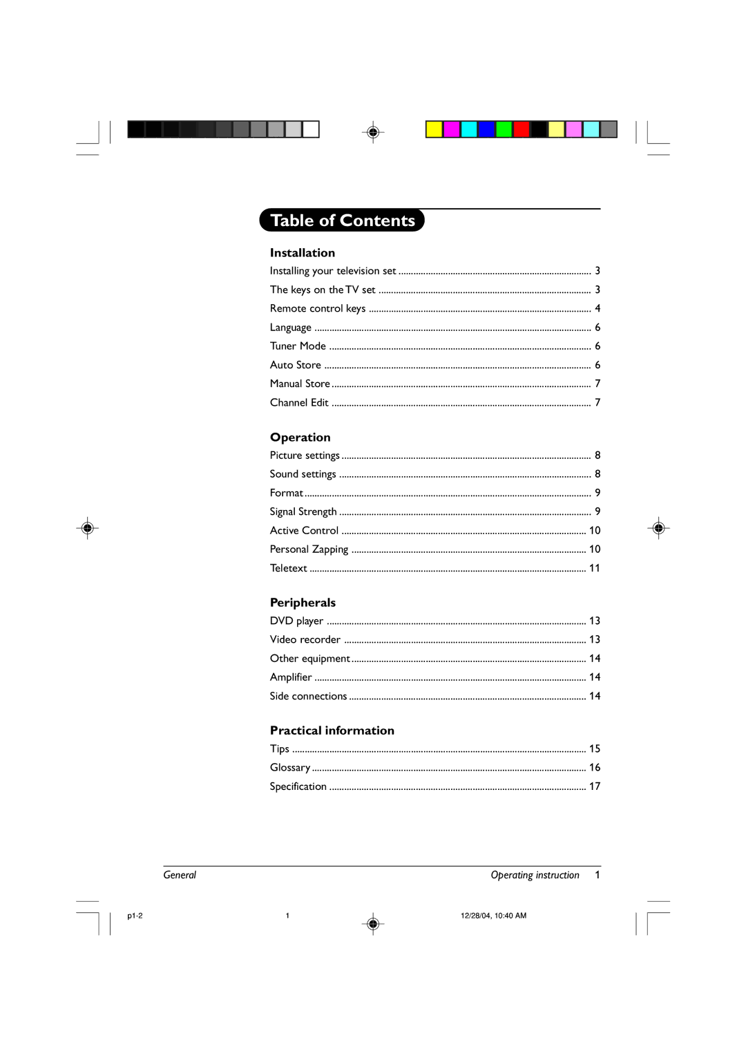 Philips 21PT2325, 21PT2115, 21PT3324 manual Table of Contents 