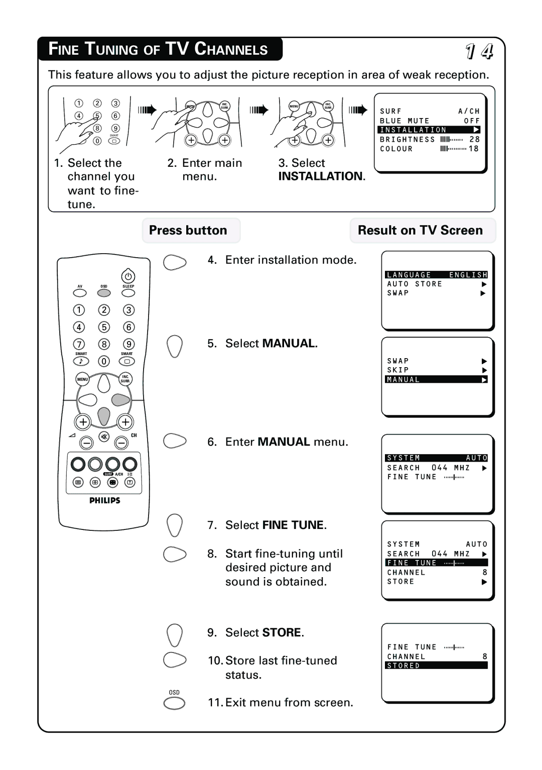 Philips 21PT3962 manual Fine Tuning of TV Channels 