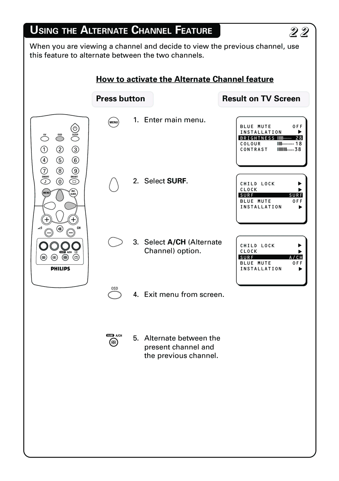 Philips 21PT3962 manual Using the Alternate Channel Feature 