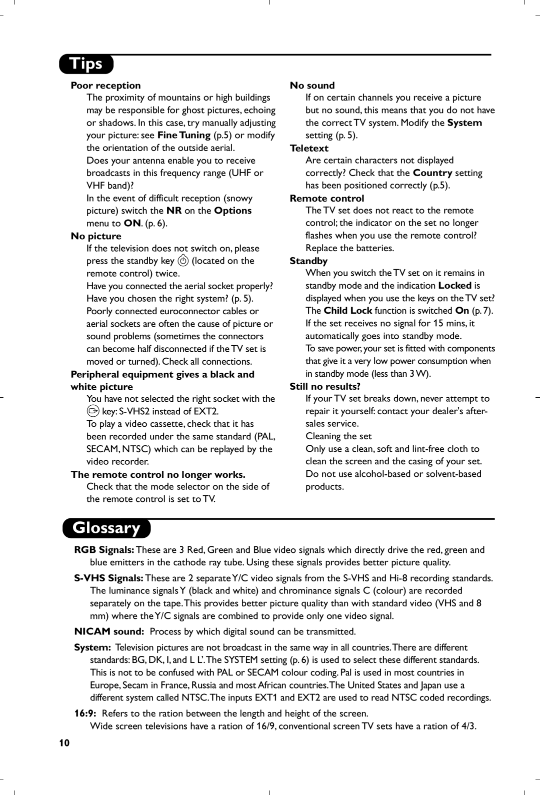 Philips 21PT4457/58 manual Tips, Glossary 