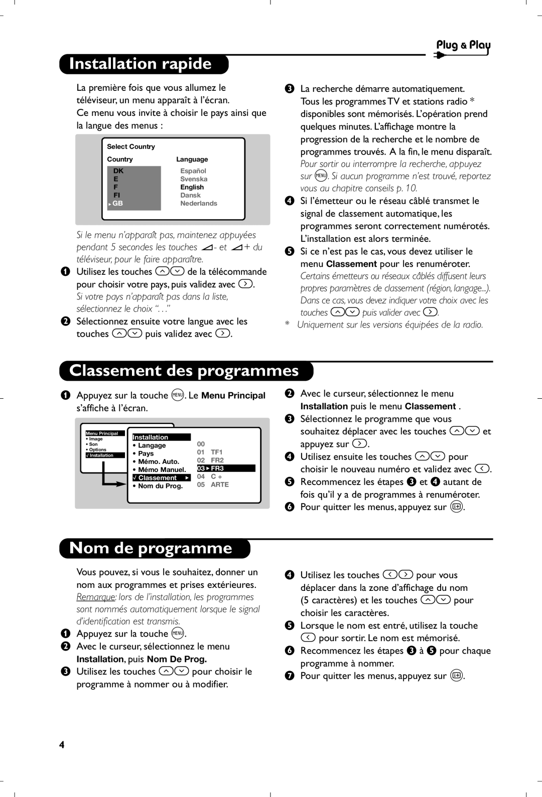 Philips 21PT4457/58 Installation rapide, Classement des programmes, Nom de programme, ’installation est alors terminée 