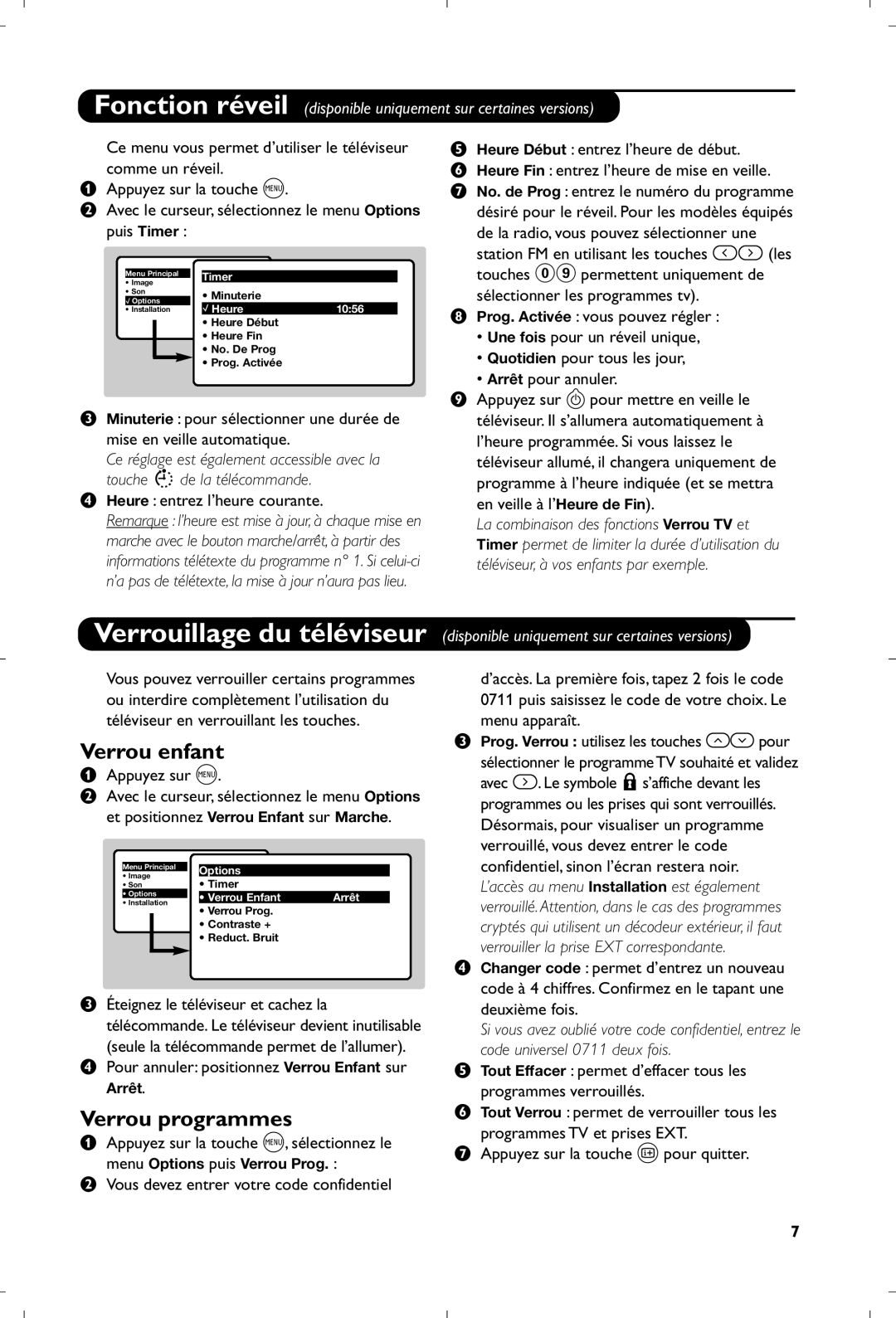 Philips 21PT4457/58 manual Verrou enfant, Verrou programmes 