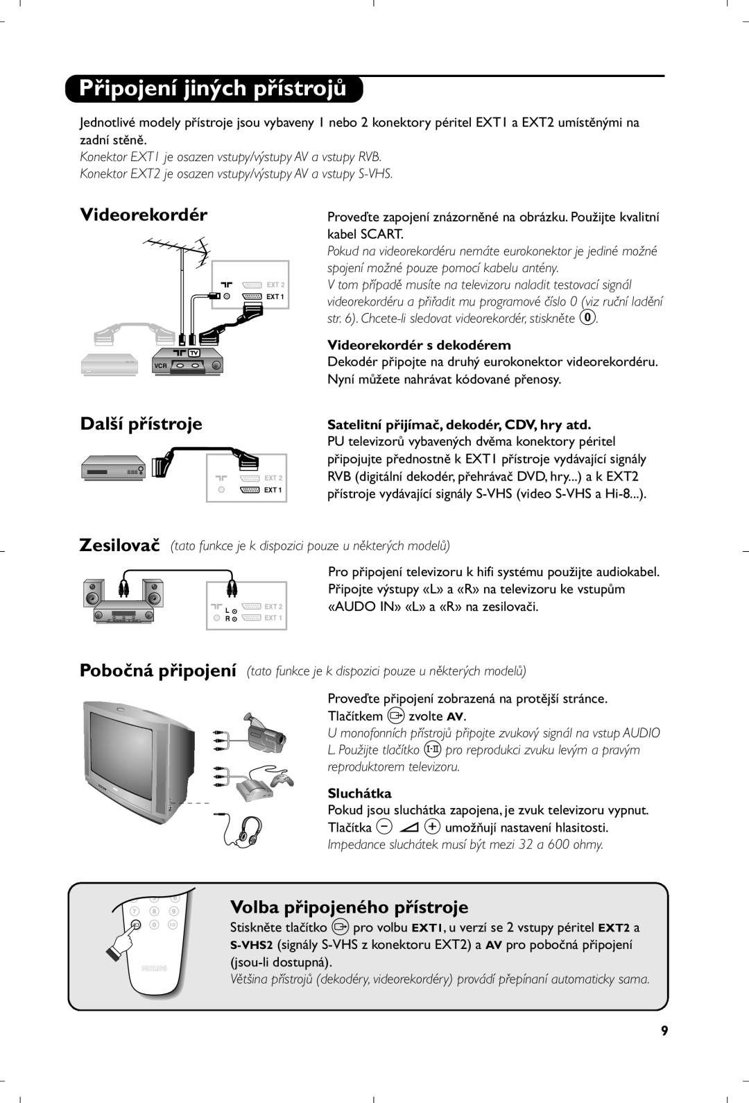 Philips 21PT4457/58 manual Připojení jiných přístrojů, Videorekordér, Další přístroje, Volba připojeného přístroje 