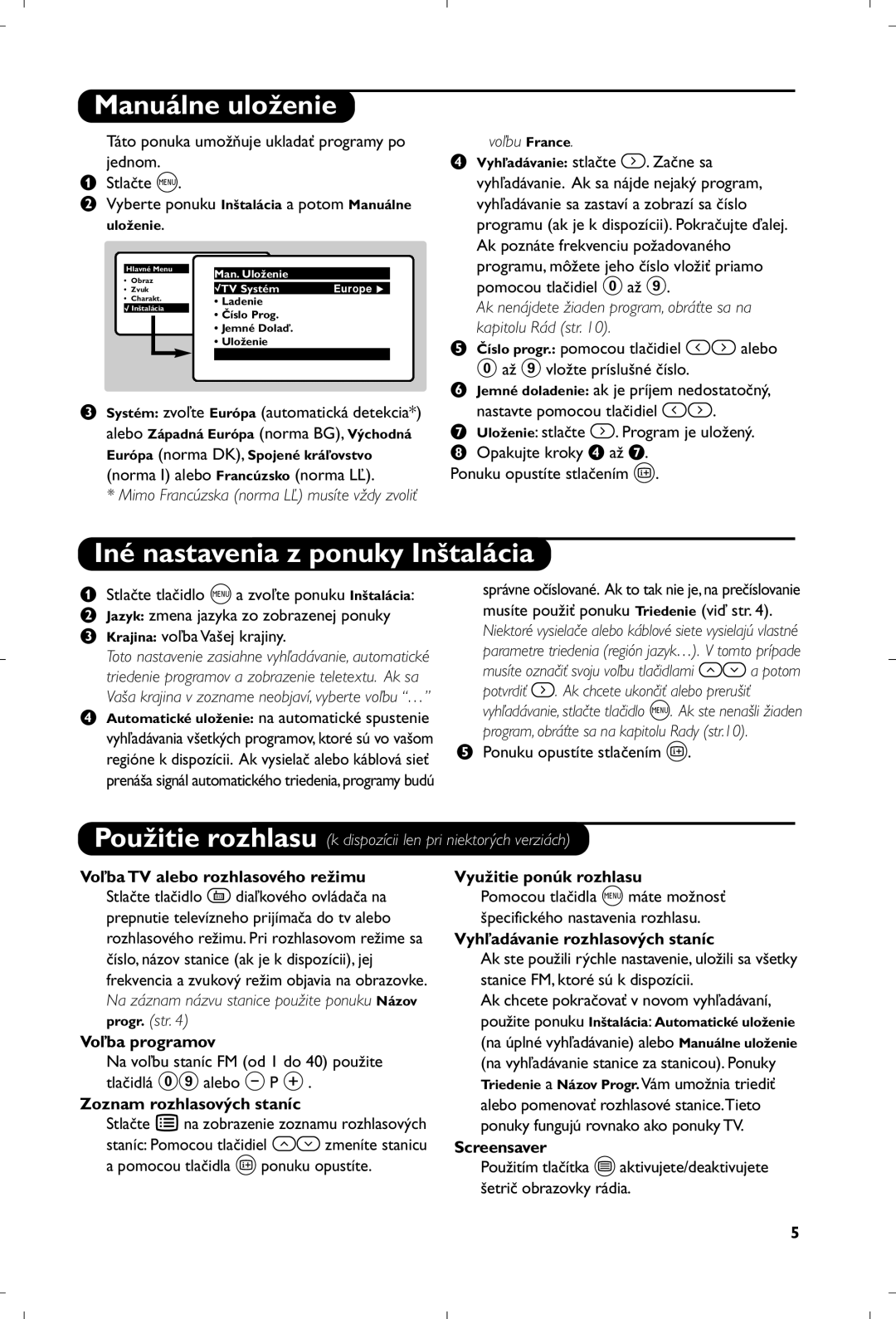 Philips 21PT4457/58 manual Manuálne uloženie, Iné nastavenia z ponuky Inštalácia 