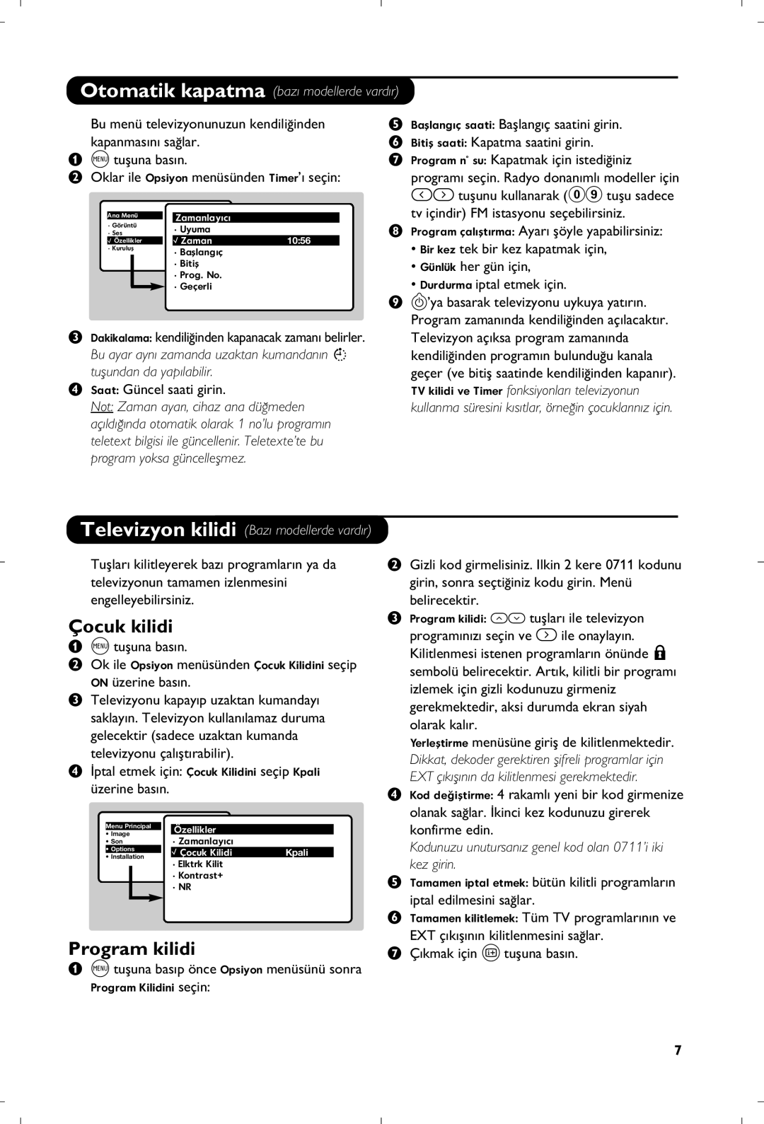 Philips 21PT4457/58 manual Çocuk kilidi, Program kilidi 