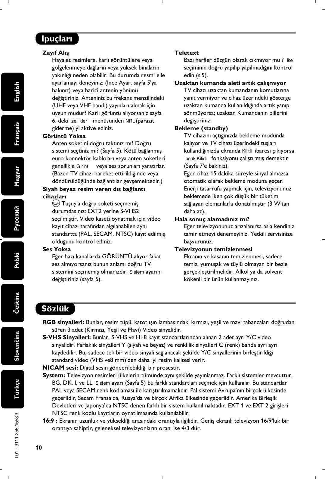 Philips 21PT4457/58 manual Ipuçlar›, Sözlük 