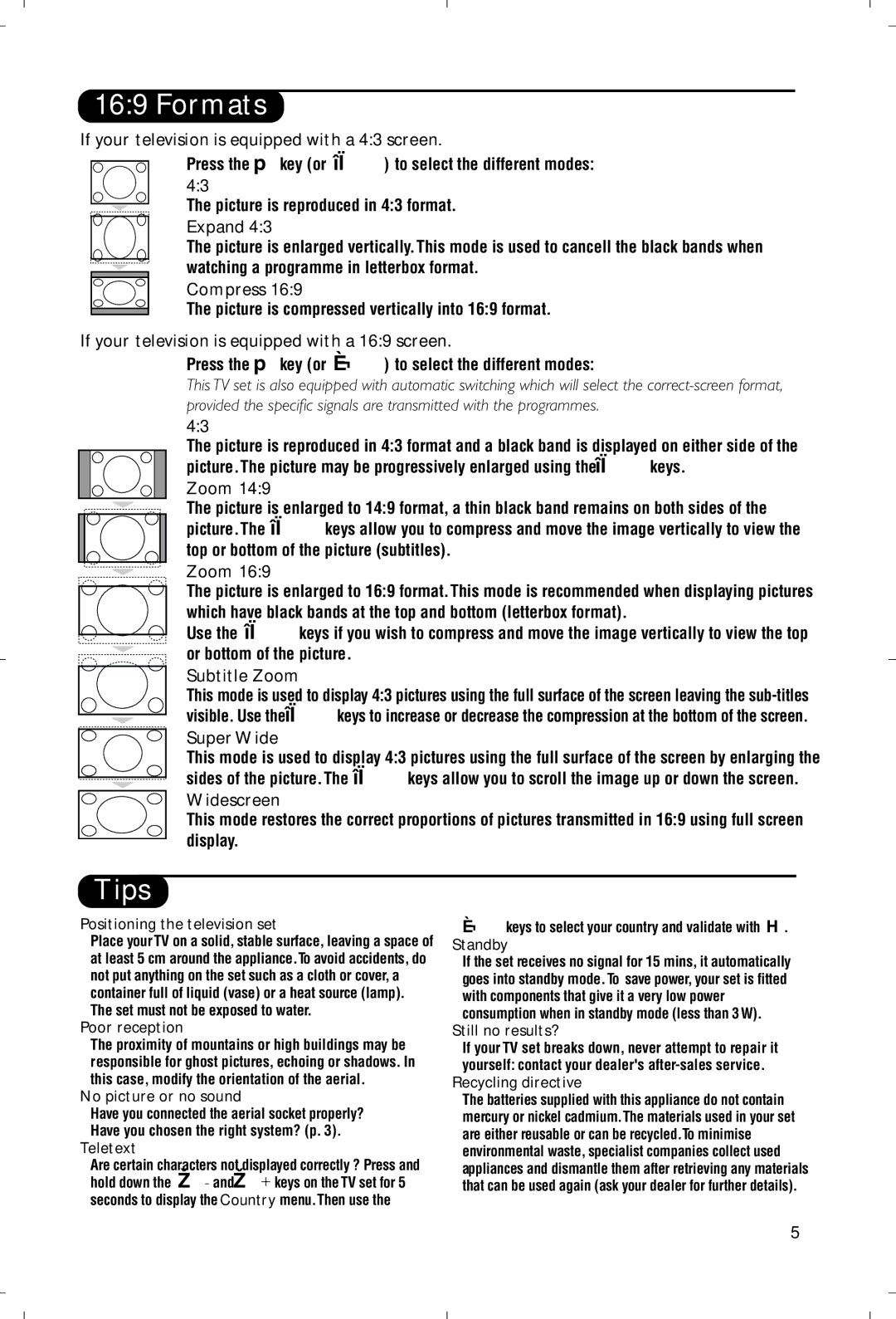 Philips 21PT4458/05 manual Formats, Tips 