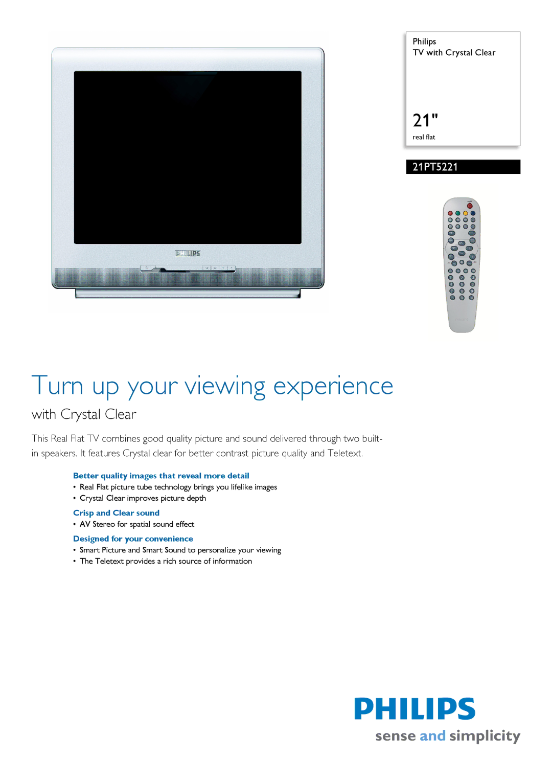 Philips 21PT5221/60 manual Better quality images that reveal more detail, Crisp and Clear sound 