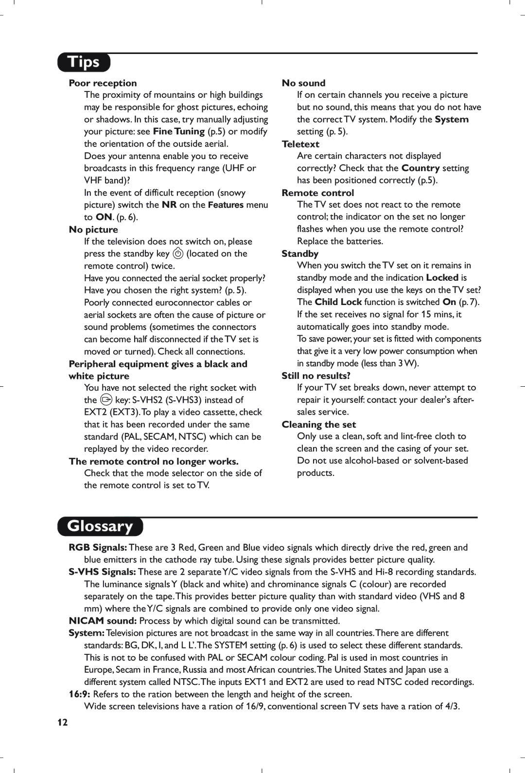 Philips 21PT5408/01 manual Tips, Glossary 