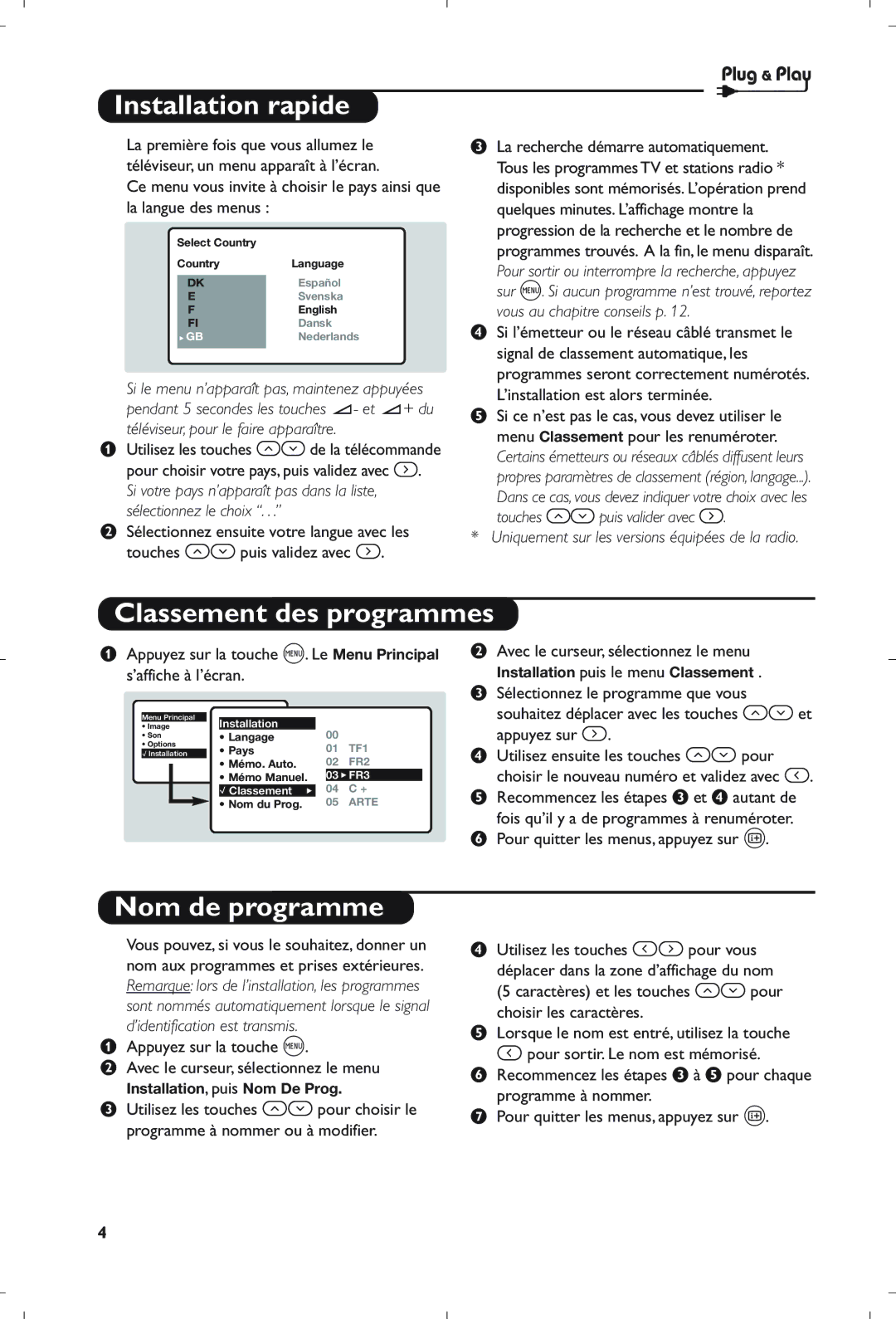 Philips 21PT5408/01 Installation rapide, Classement des programmes, Nom de programme, ’installation est alors terminée 