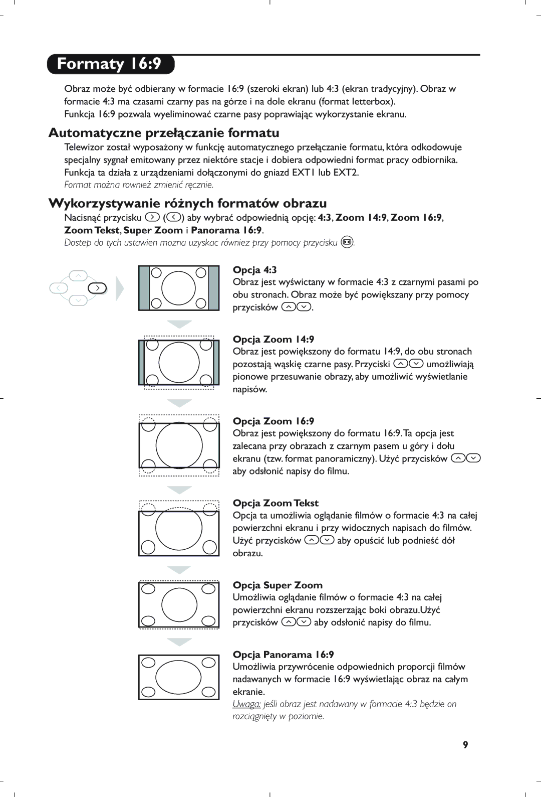 Philips 21PT5408/01 manual Formaty, Automatyczne przełączanie formatu, Wykorzystywanie różnych formatów obrazu 