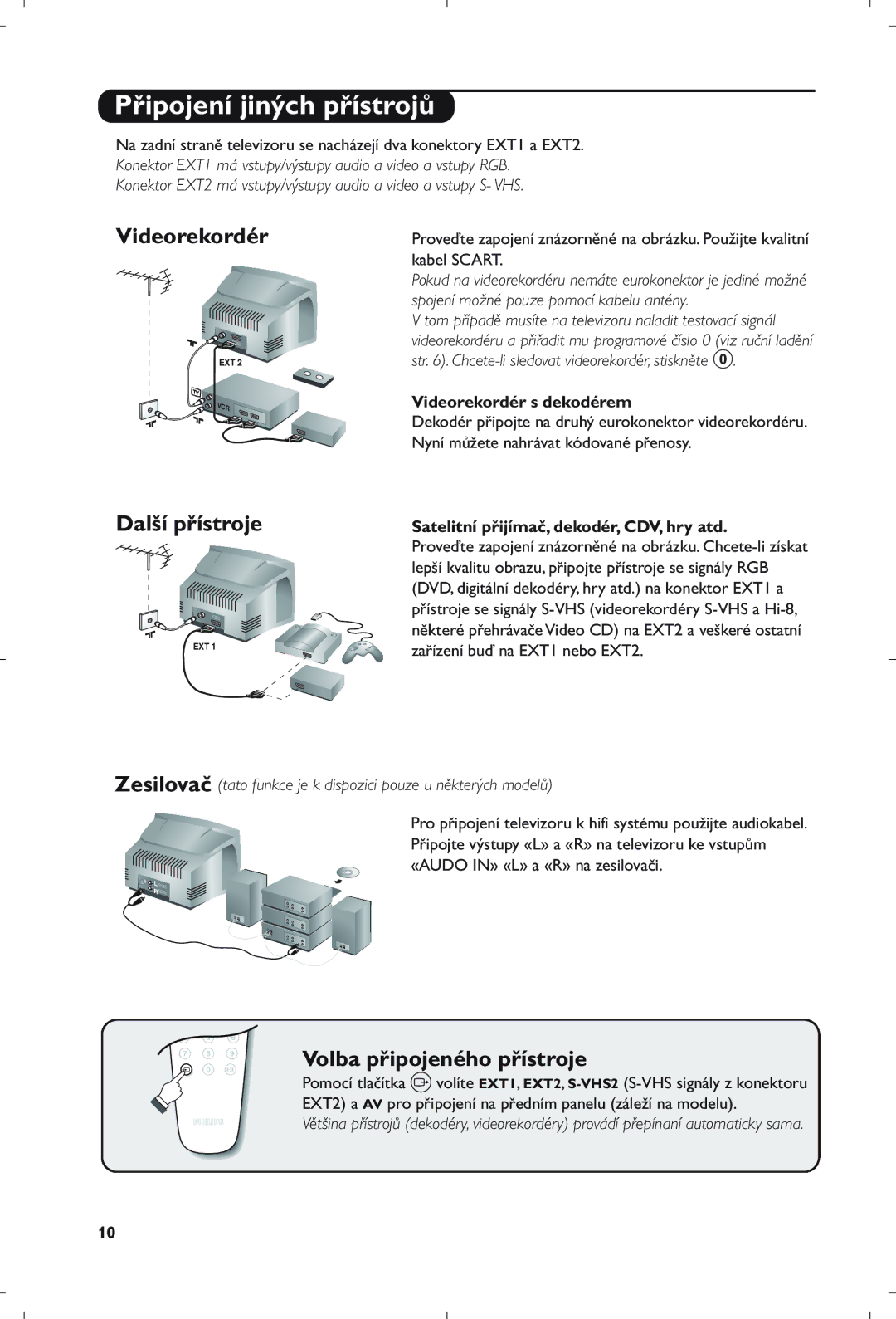 Philips 21PT5408/01 manual Připojení jiných přístrojů, Videorekordér, Další přístroje, Volba připojeného přístroje 