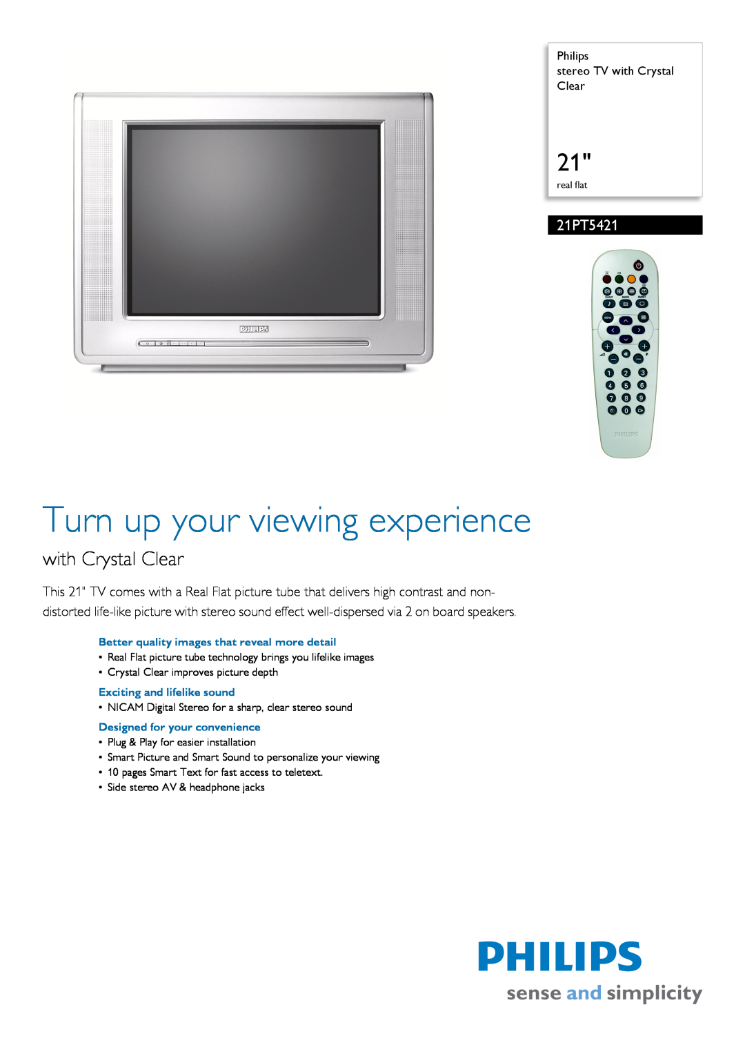 Philips 21PT5421/12 manual Turn up your viewing experience, with Crystal Clear 