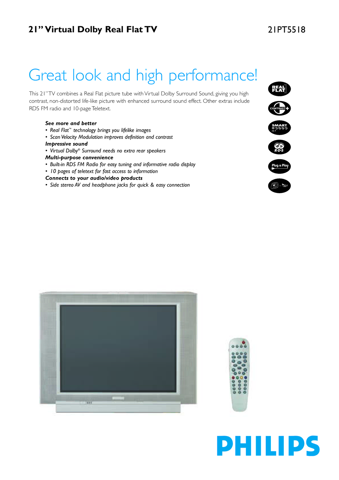 Philips 21PT5518 manual See more and better, Impressive sound, Multi-purpose convenience 