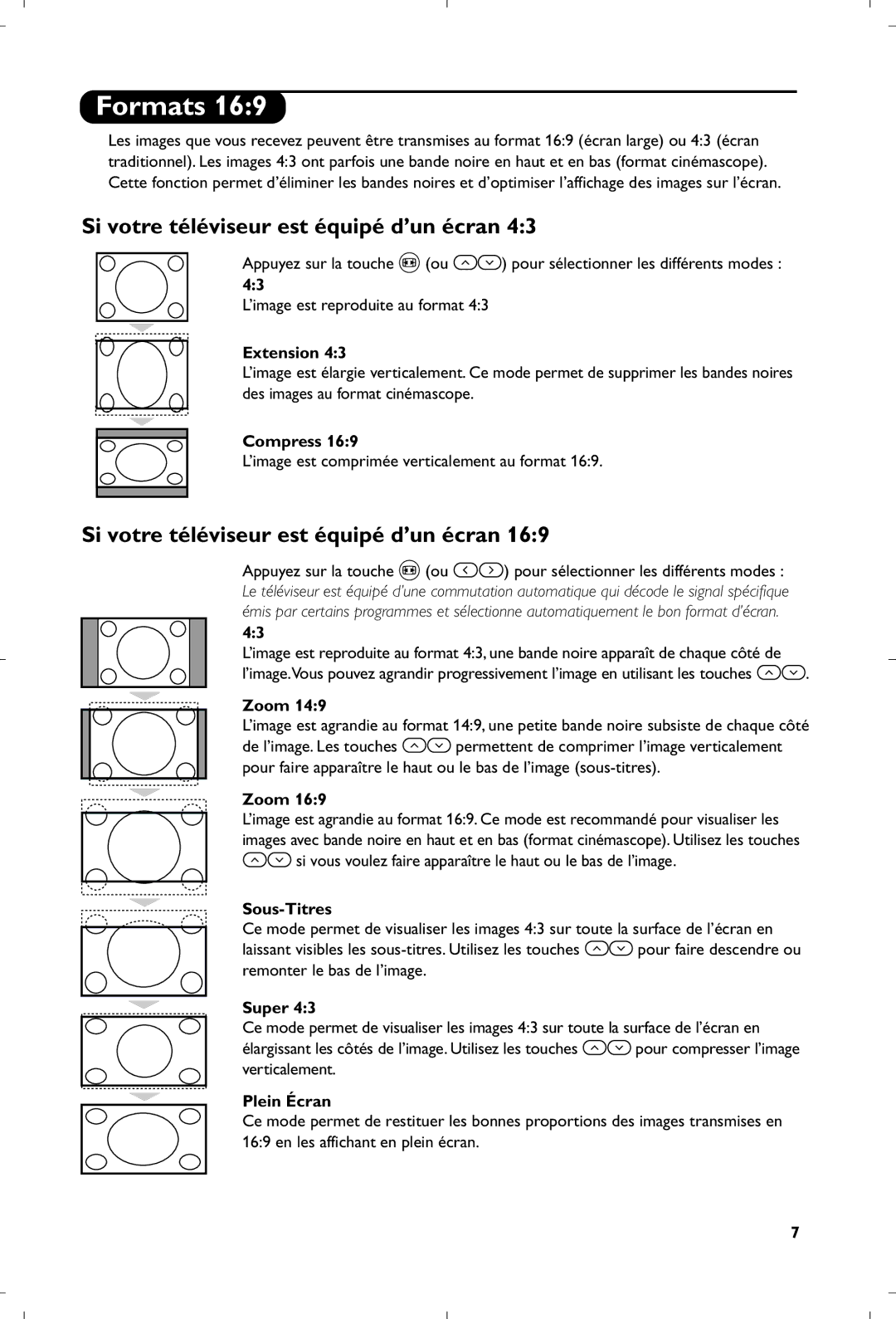 Philips 21PT5518/58 manual Si votre téléviseur est équipé d’un écran, Extension, Sous-Titres, Super, Plein Écran 