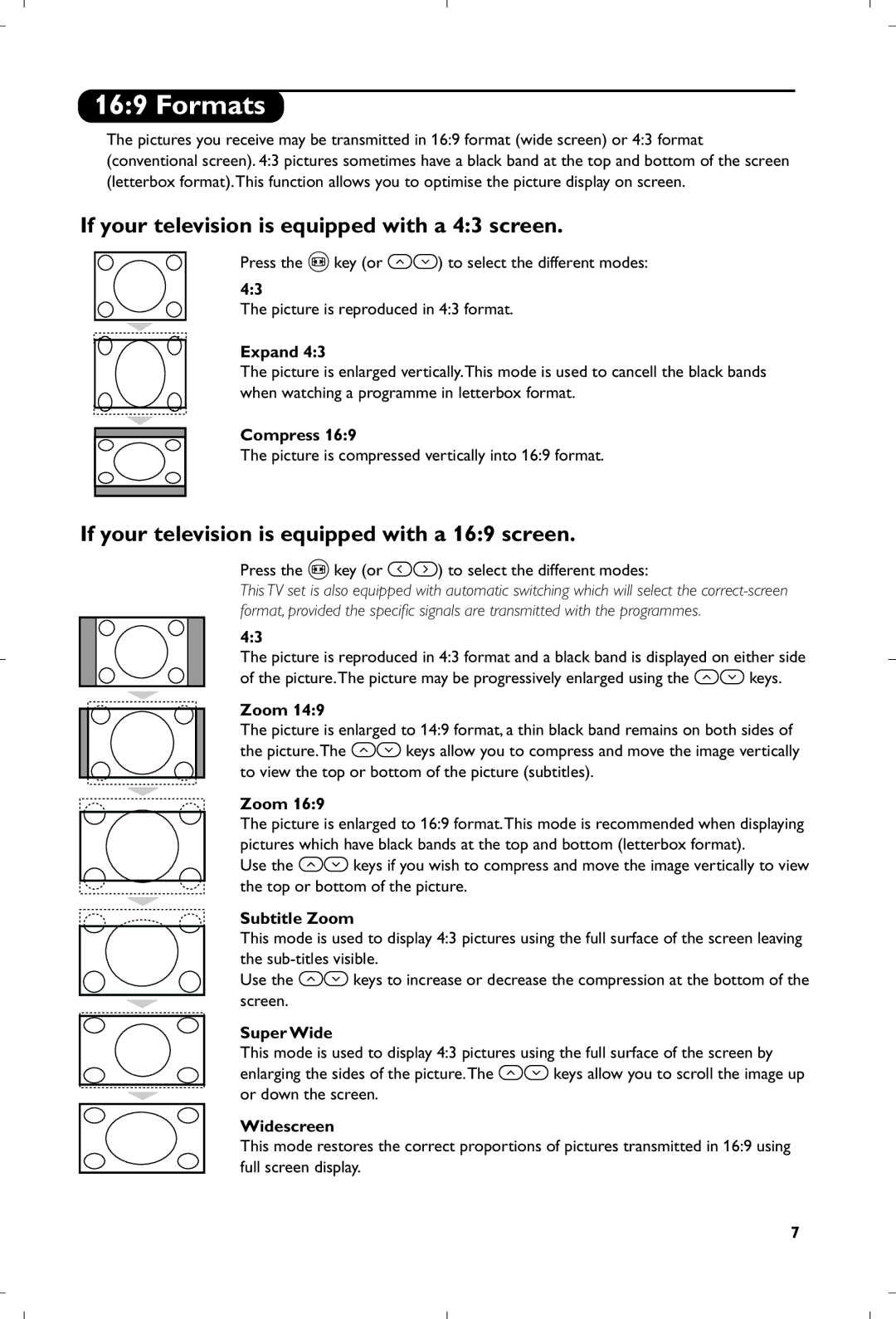 Philips 21PT5518/58 manual Formats, If your television is equipped with a 43 screen 