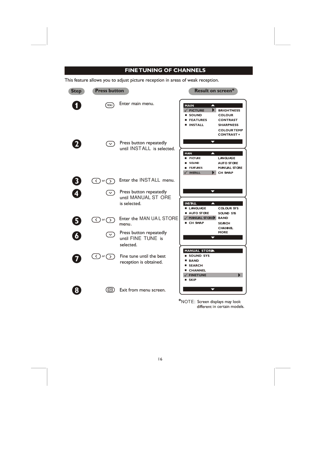 Philips 21PT5437/94, 21PT5547/94, 21PT8867/94 user manual Install, Fine Tune 