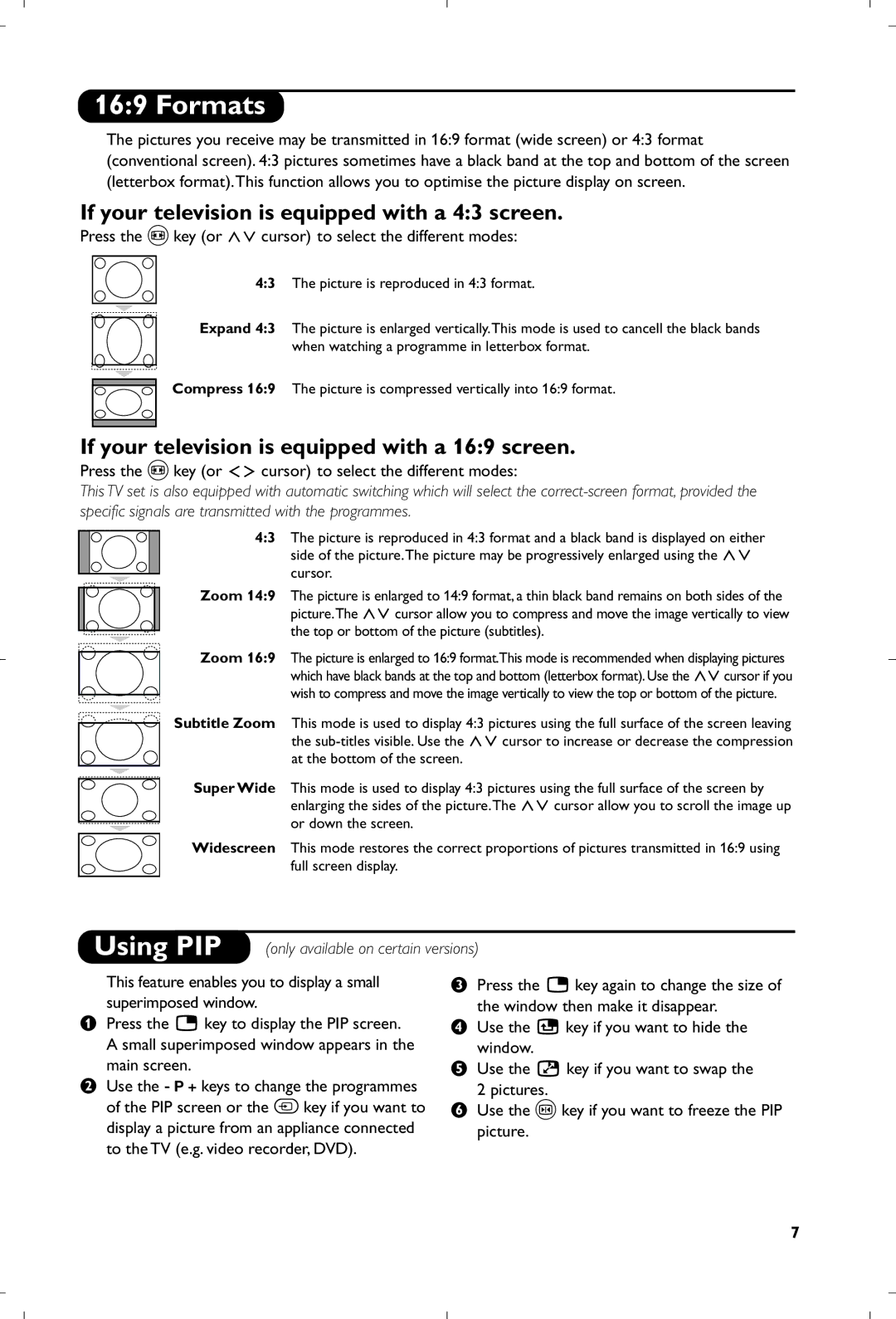 Philips 21PT5618/01 manual Formats, If your television is equipped with a 43 screen 