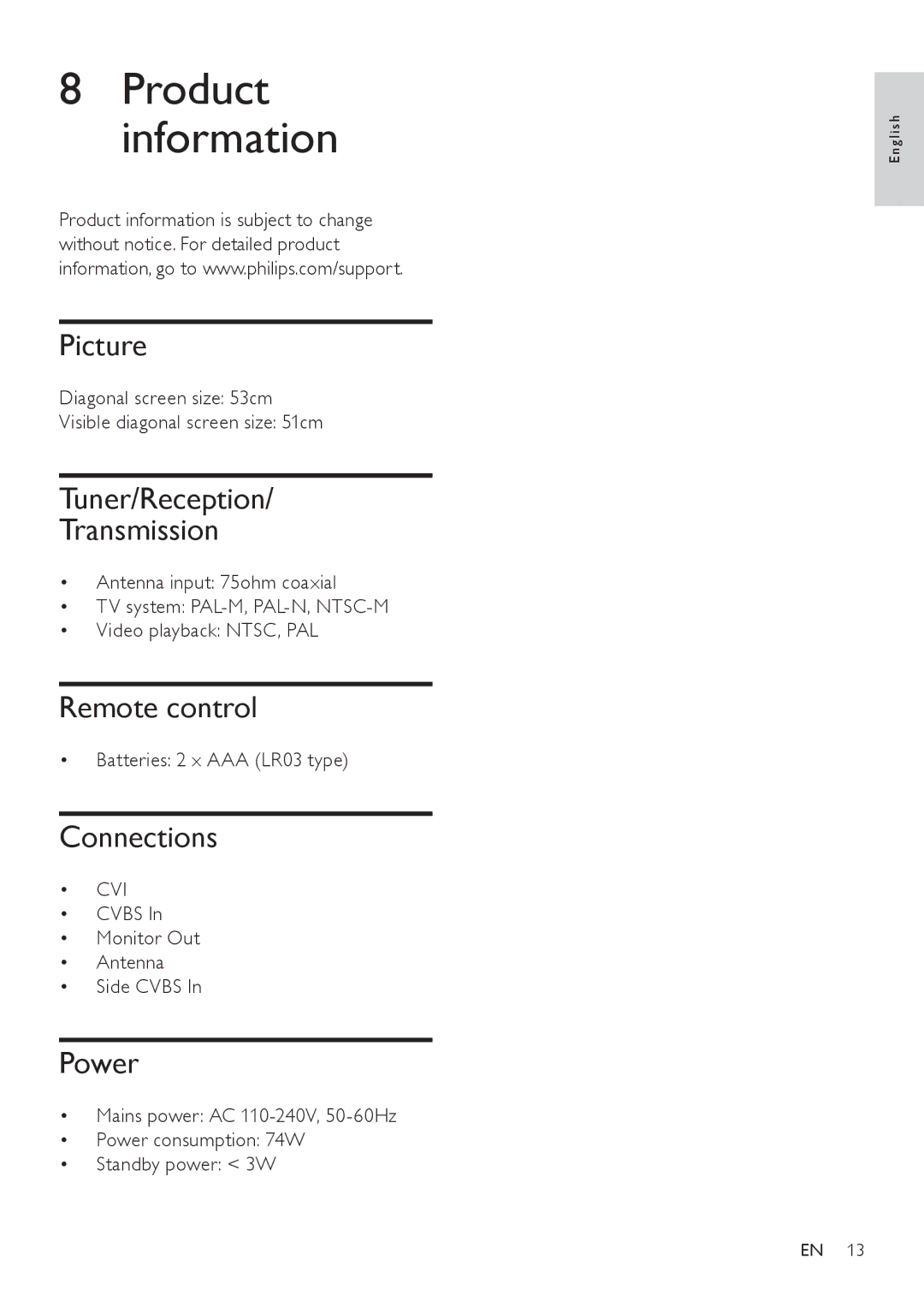 Philips 21PT9460/55, 21PT9460/44 user manual Product information 