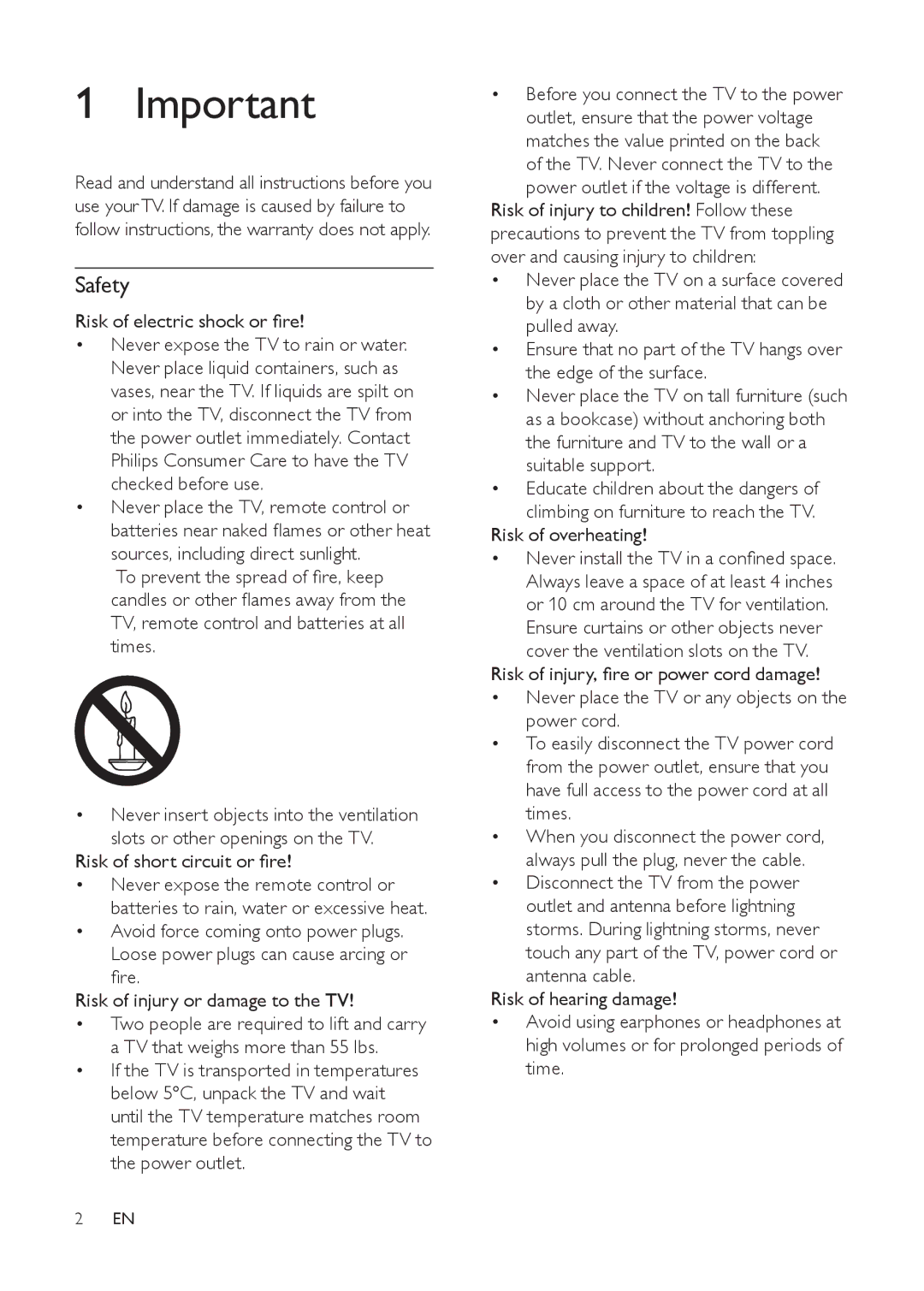 Philips 21PT9469/44, 21PT9469/55 user manual Safety, Risk of electric shock or ﬁre 