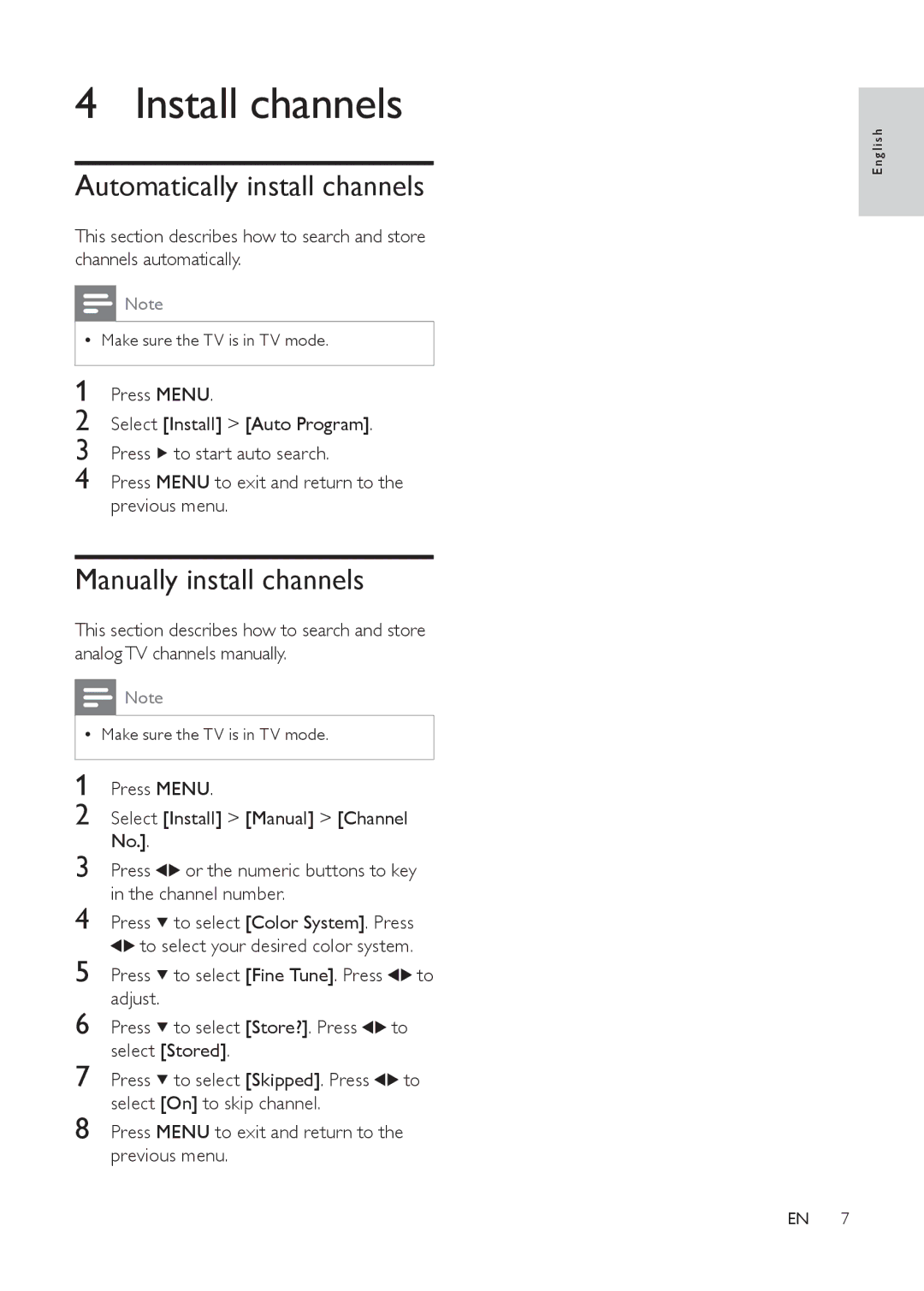 Philips 21PT9469/55, 21PT9469/44 user manual Install channels, Automatically install channels, Manually install channels 