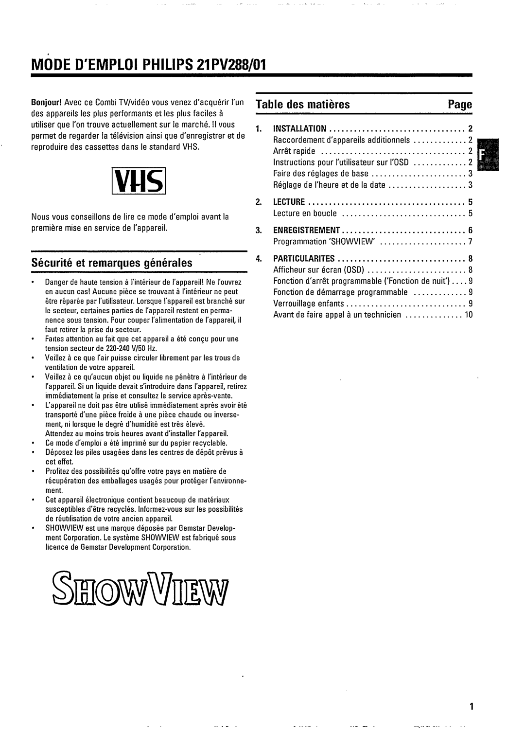 Philips 21PV 288 manual 