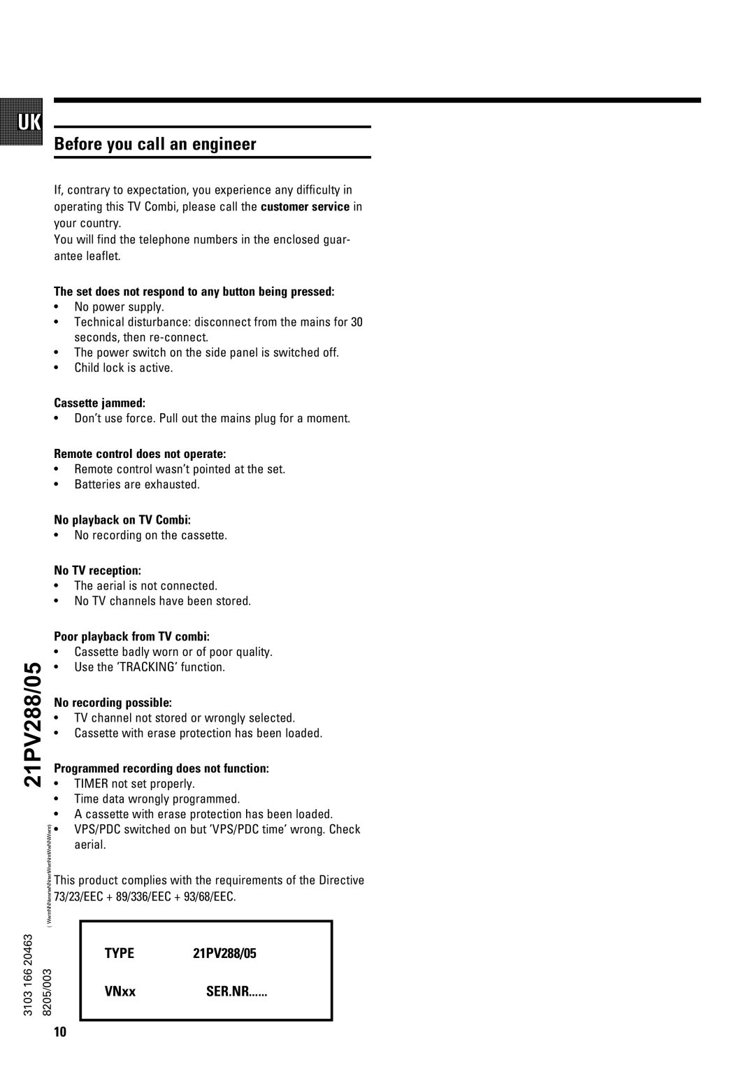 Philips 21PV288/05 operating instructions Km S 