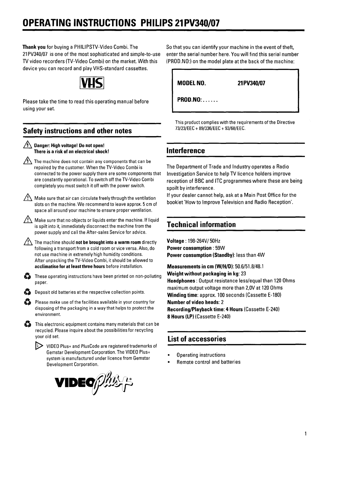 Philips 21PV340/07 manual 