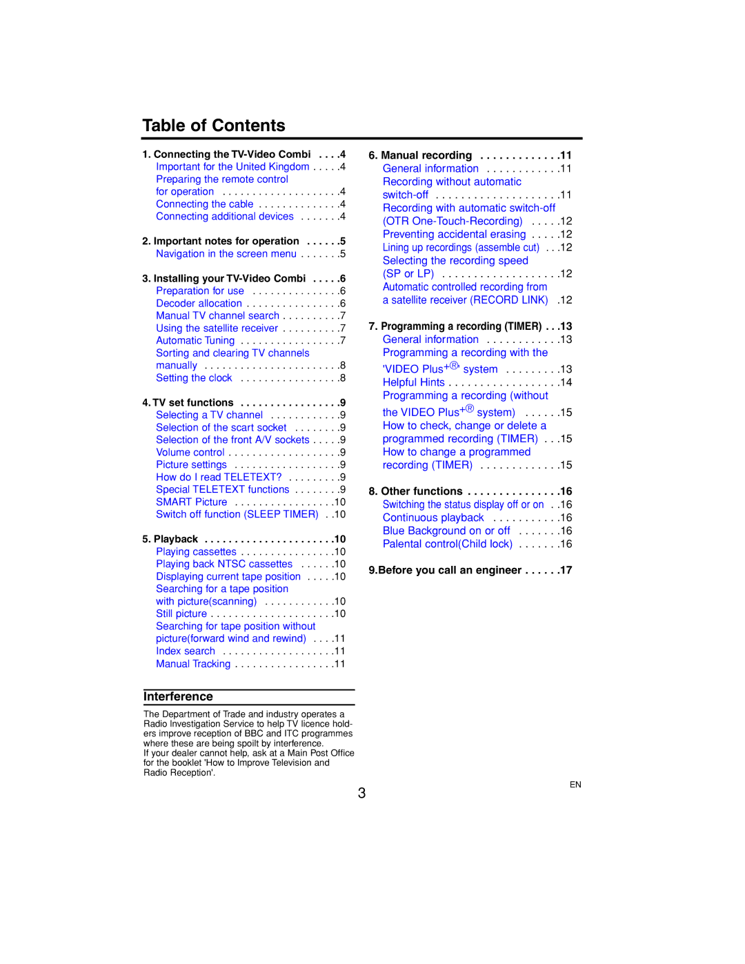 Philips 14PV375/07, 21PV375/07, 14PV374/07 manual Table of Contents 