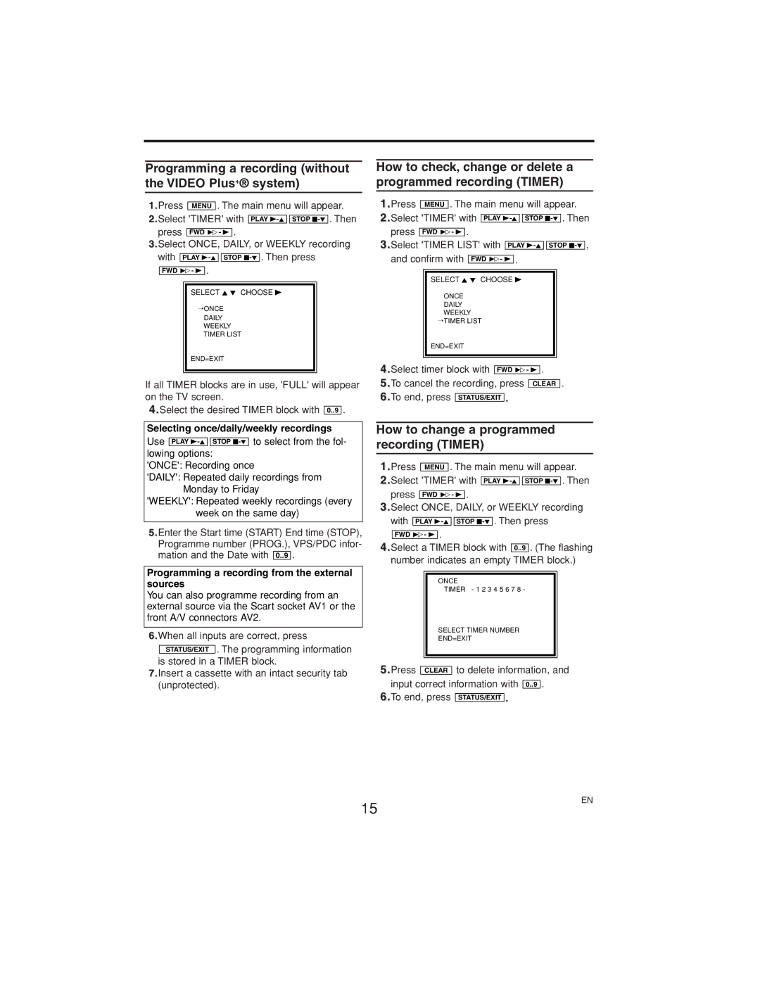 Philips 14PV374/07 Programming a recording without the Video Plus+ system, How to change a programmed recording Timer 