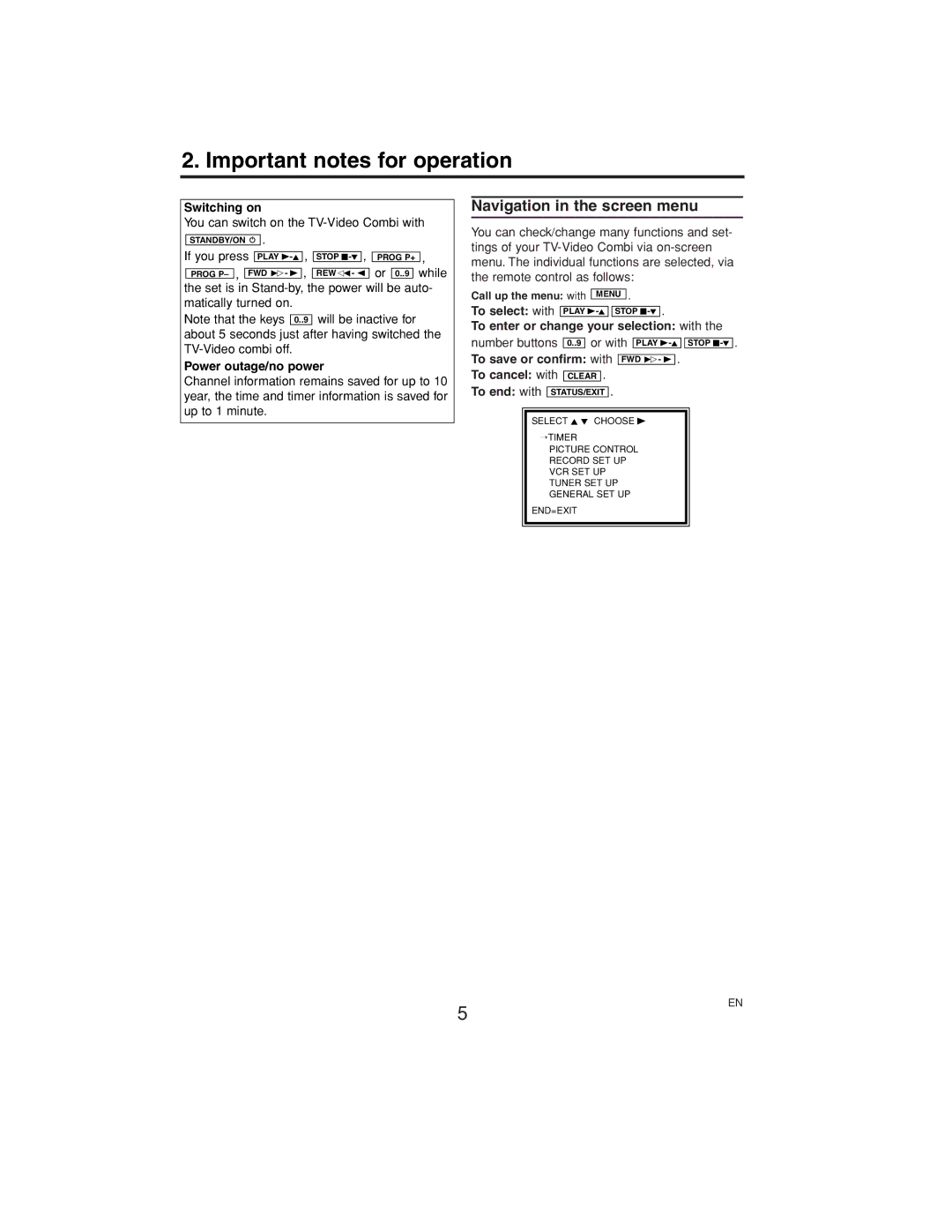 Philips 14PV375/07, 21PV375/07, 14PV374/07 manual Important notes for operation, Navigation in the screen menu 