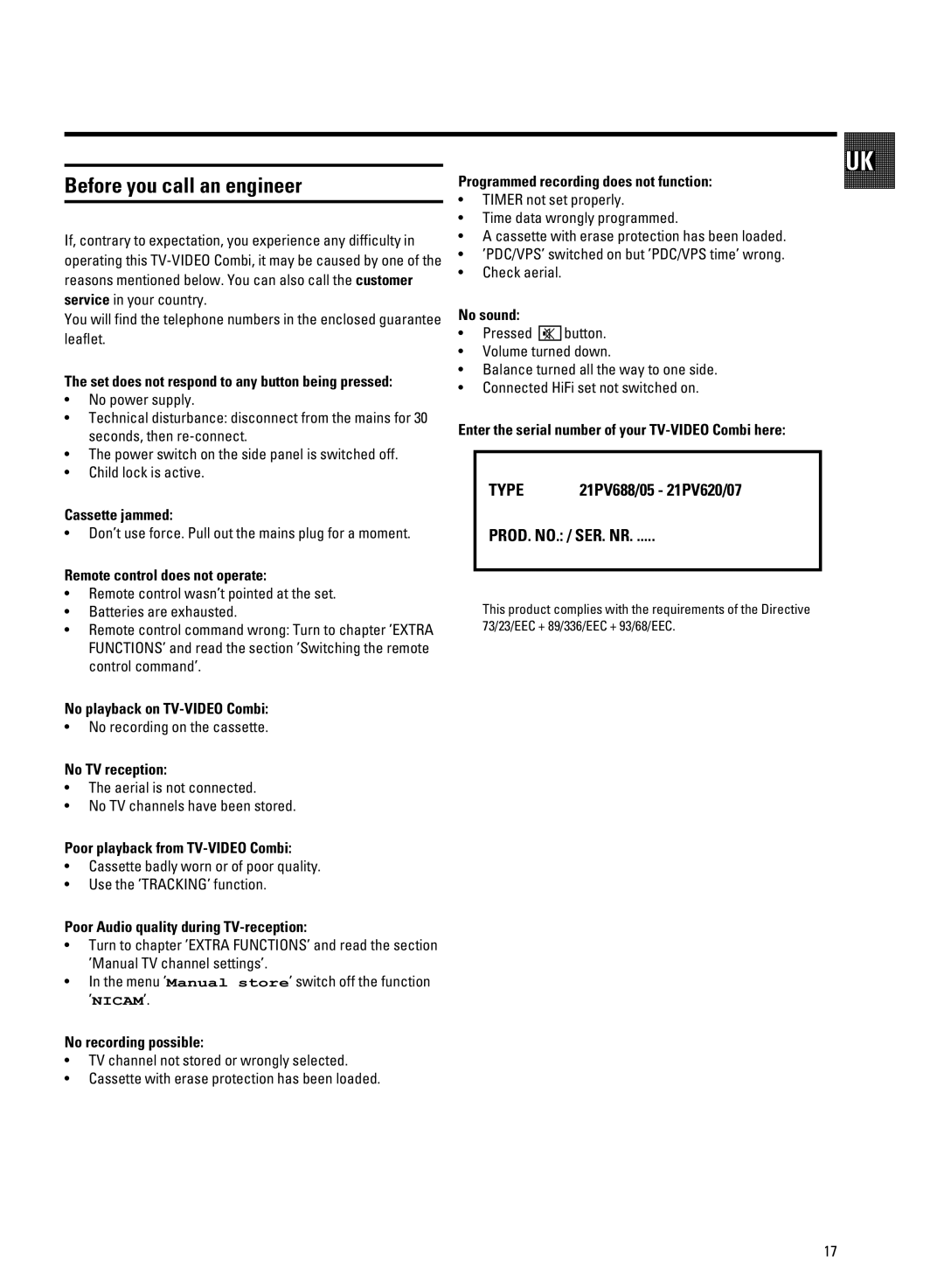 Philips 21PV620/07, 21PV688/05 operating instructions Yw w 