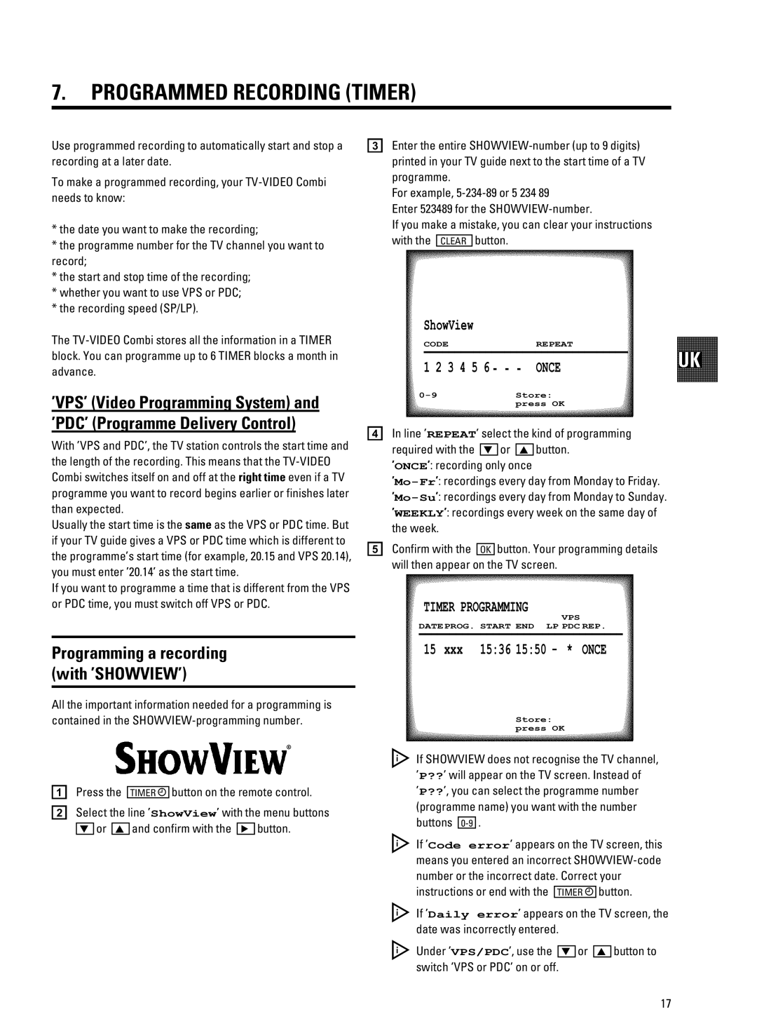 Philips 21PV708-715-908-918/39 manual Programmed Recording Timer, ’PDC’ Programme Delivery Control 