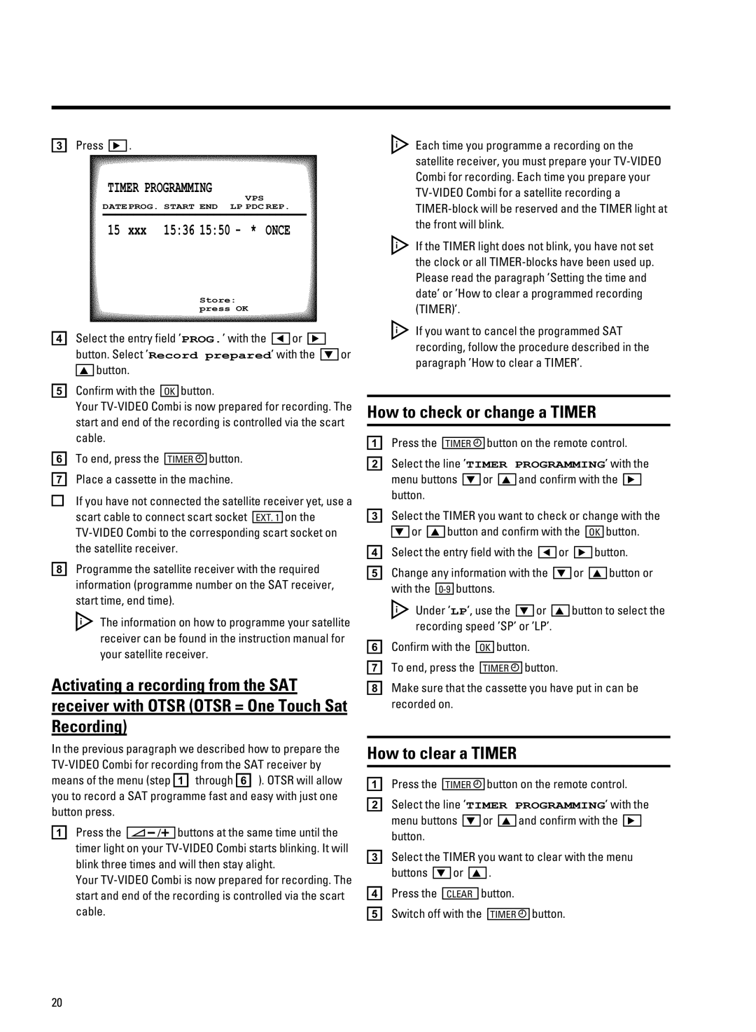 Philips 21PV708-715-908-918/39 manual How to check or change a Timer, How to clear a Timer 