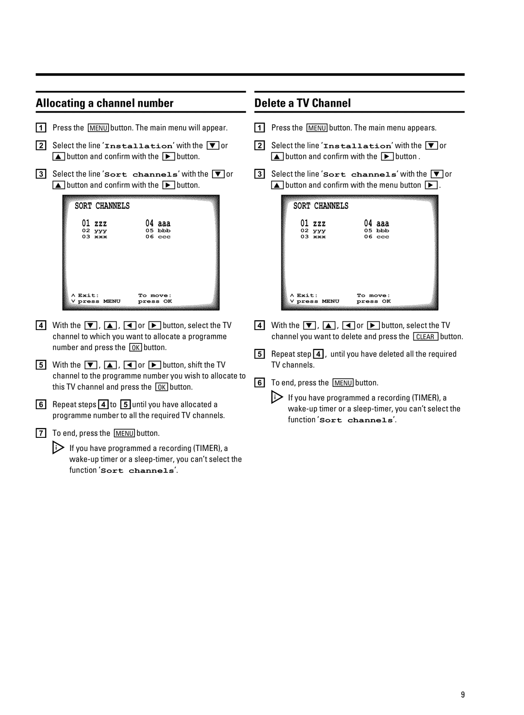 Philips 21PV708-715-908/07 manual Rz v ik P, Installation Sort channels, t, Sort channels,3 