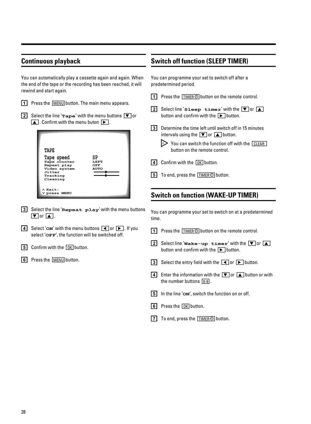 Philips 21PV708-715-908/07 manual HaSSe iWbSg0, LNYS4je iWbSg0, Sleep timer, Ew ,Repeat play, t, Wake-up timer 