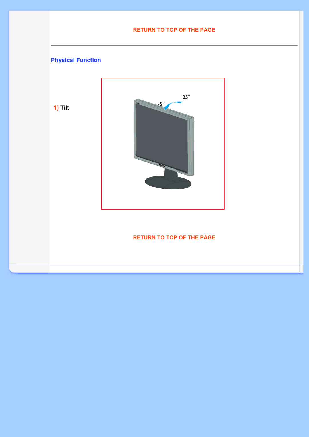 Philips 220AW8 user manual Physical Function, Tilt 