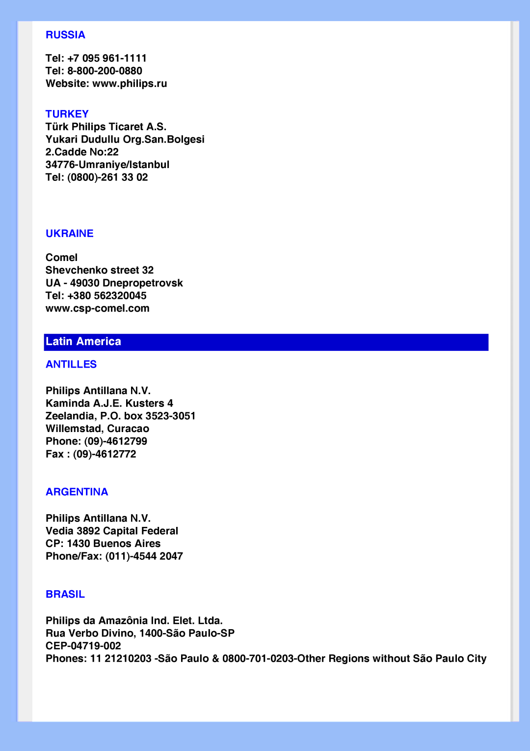 Philips 220AW8 user manual Latin America 