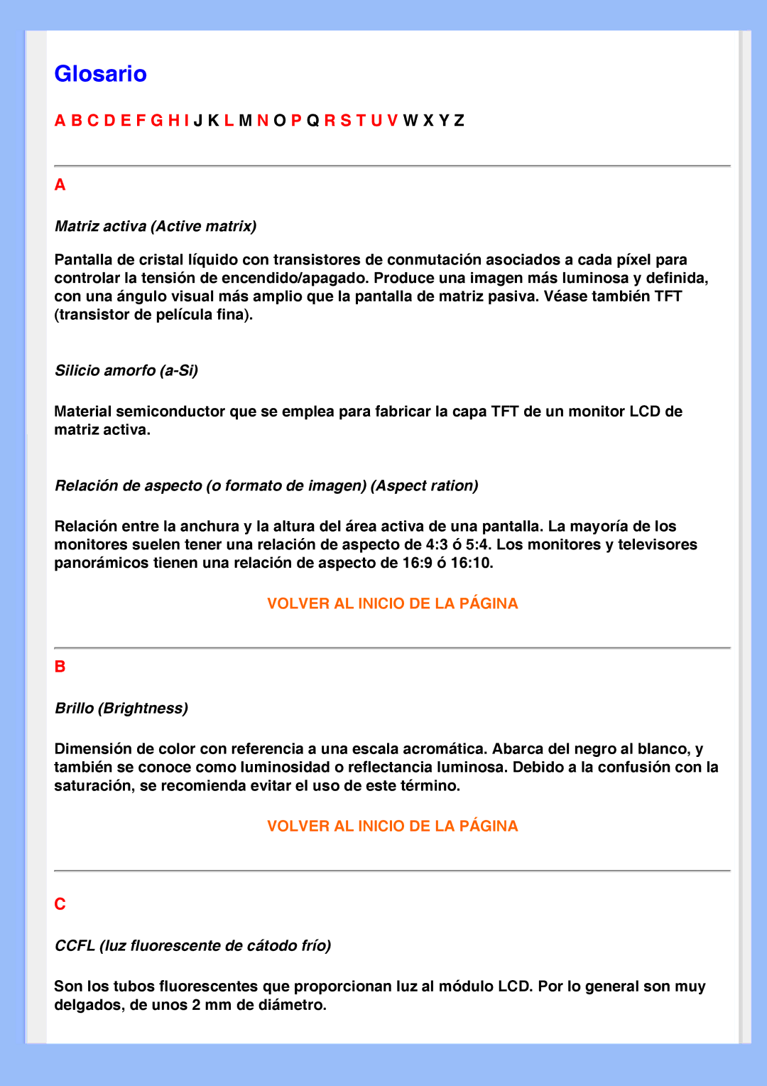 Philips 220AW8 user manual Glosario 