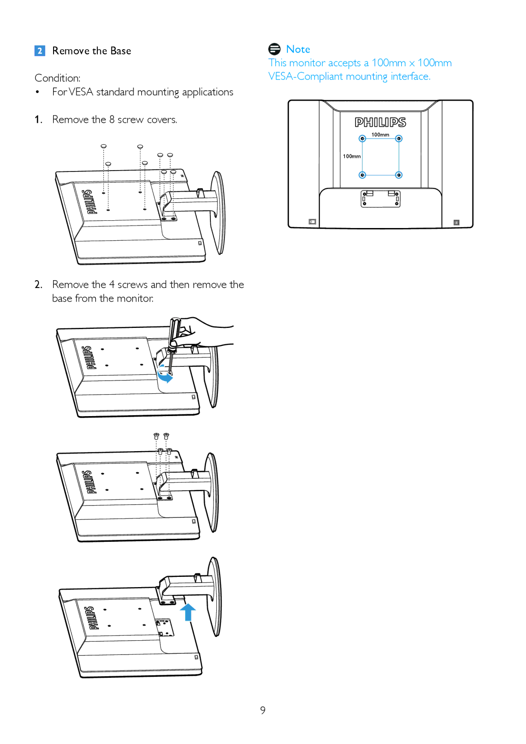 Philips 220BL2, 220B2CS/00 user manual 100mm 