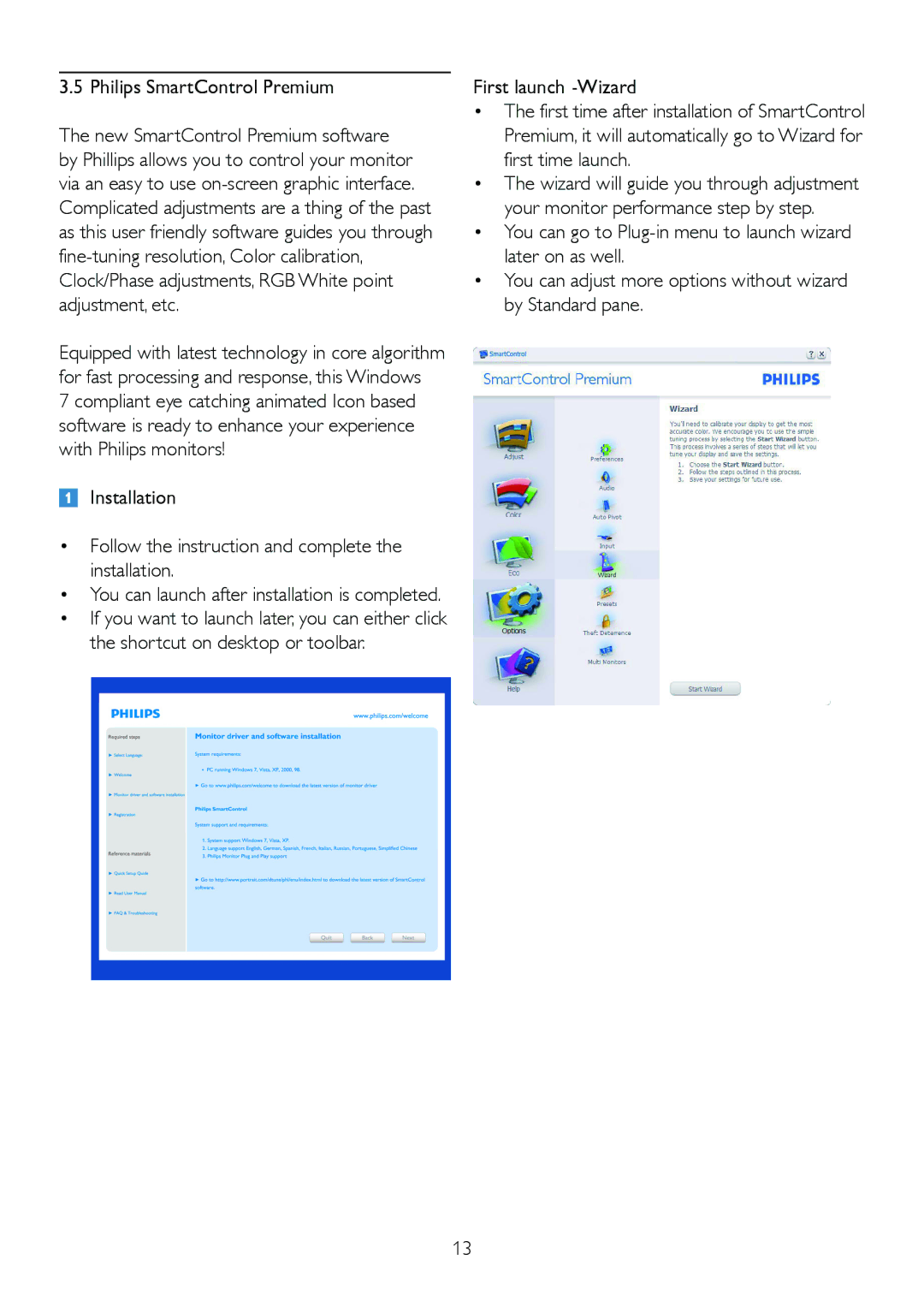 Philips 220B2CS/00, 220BL2 user manual Philips SmartControl Premium, First launch -Wizard 